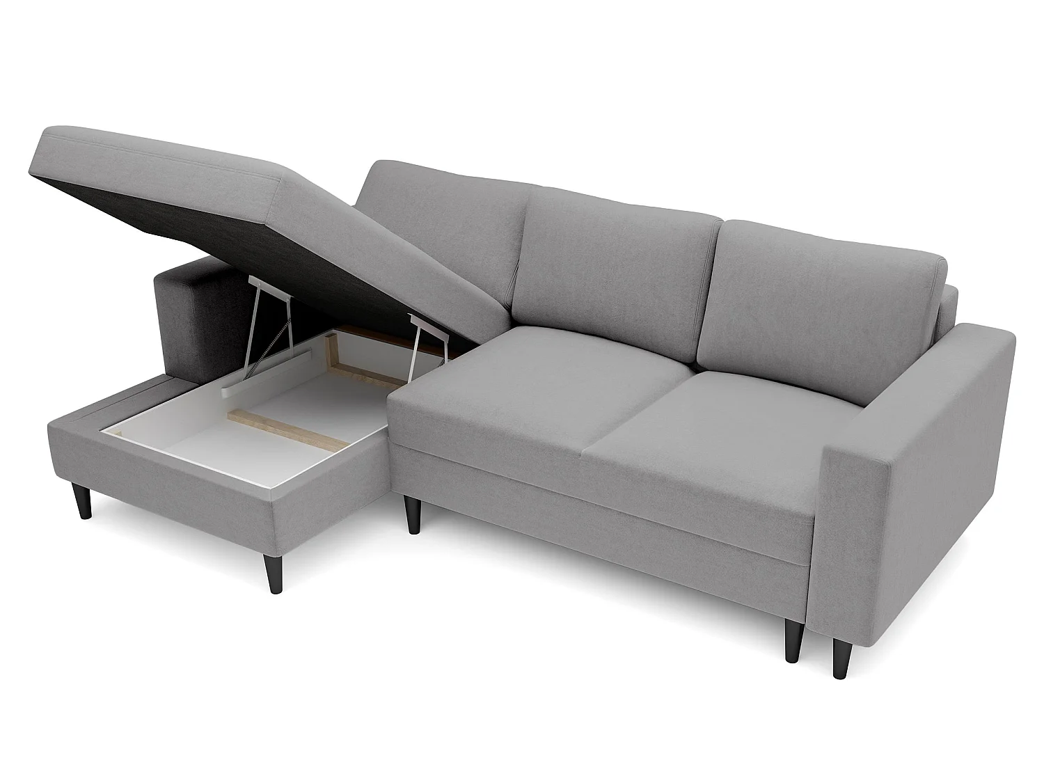 Canapé d'angle - 230 cm - en L avec un coffre de rangement - velours hydrophobe - gris - côté gauche - NALIKA