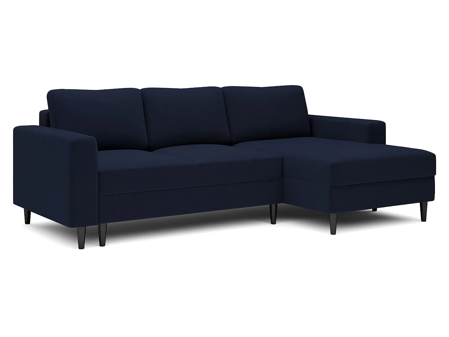 Canapé d'angle - 230 cm - en L avec un coffre de rangement - velours hydrophobe - bleu marin - côté droit - NALIKA