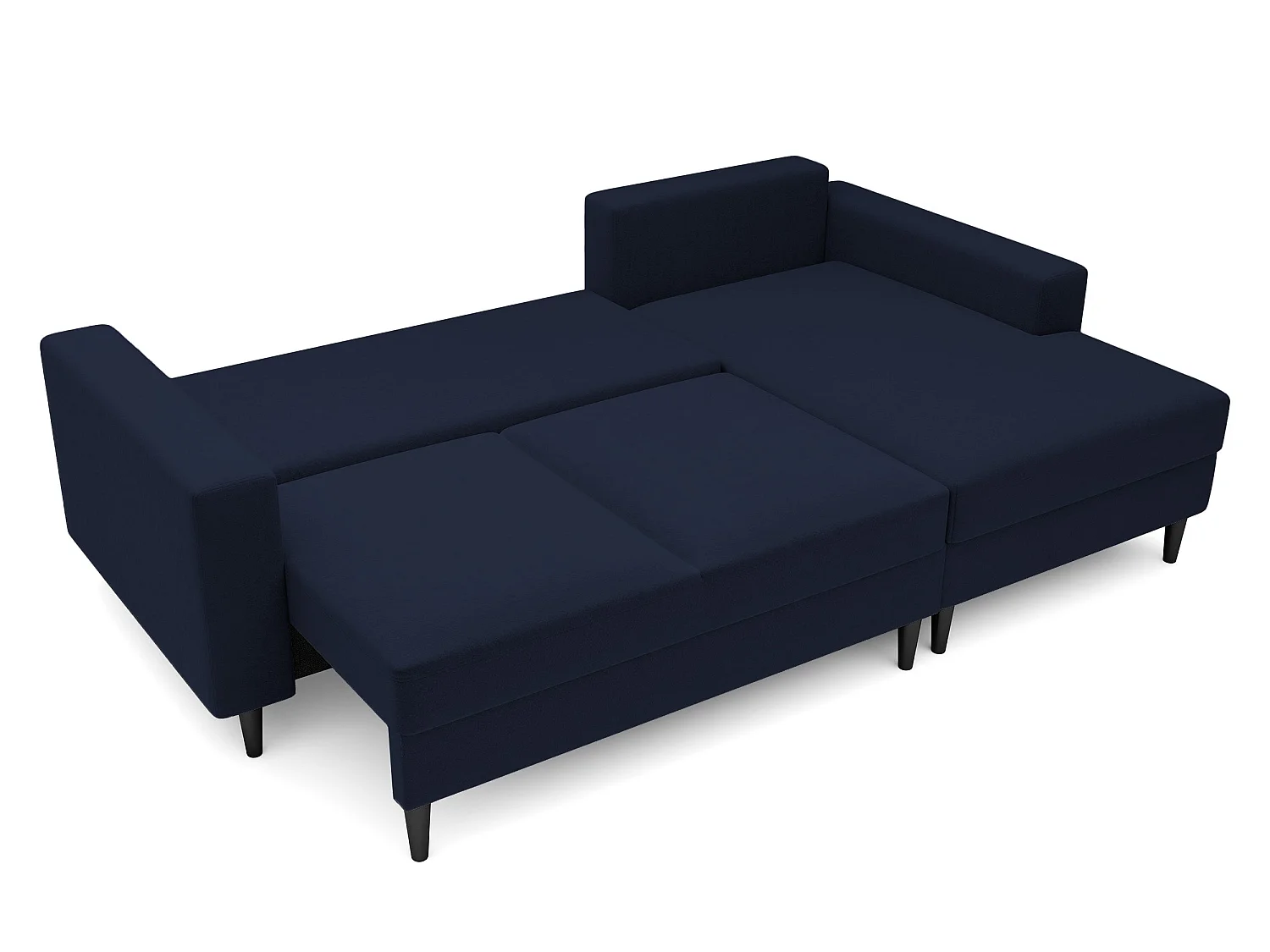 Canapé d'angle - 230 cm - en L avec un coffre de rangement - velours hydrophobe - bleu marin - côté droit - NALIKA