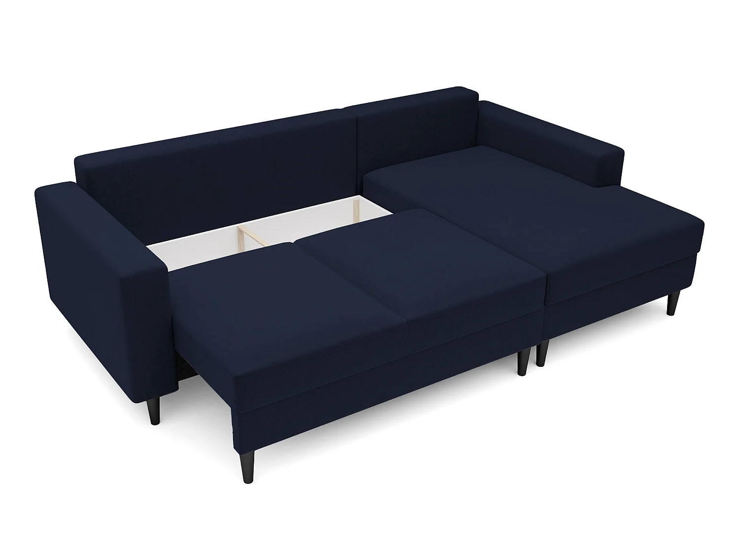 Canapé d'angle - 230 cm - en L avec un coffre de rangement - velours hydrophobe - bleu marin - côté droit - NALIKA