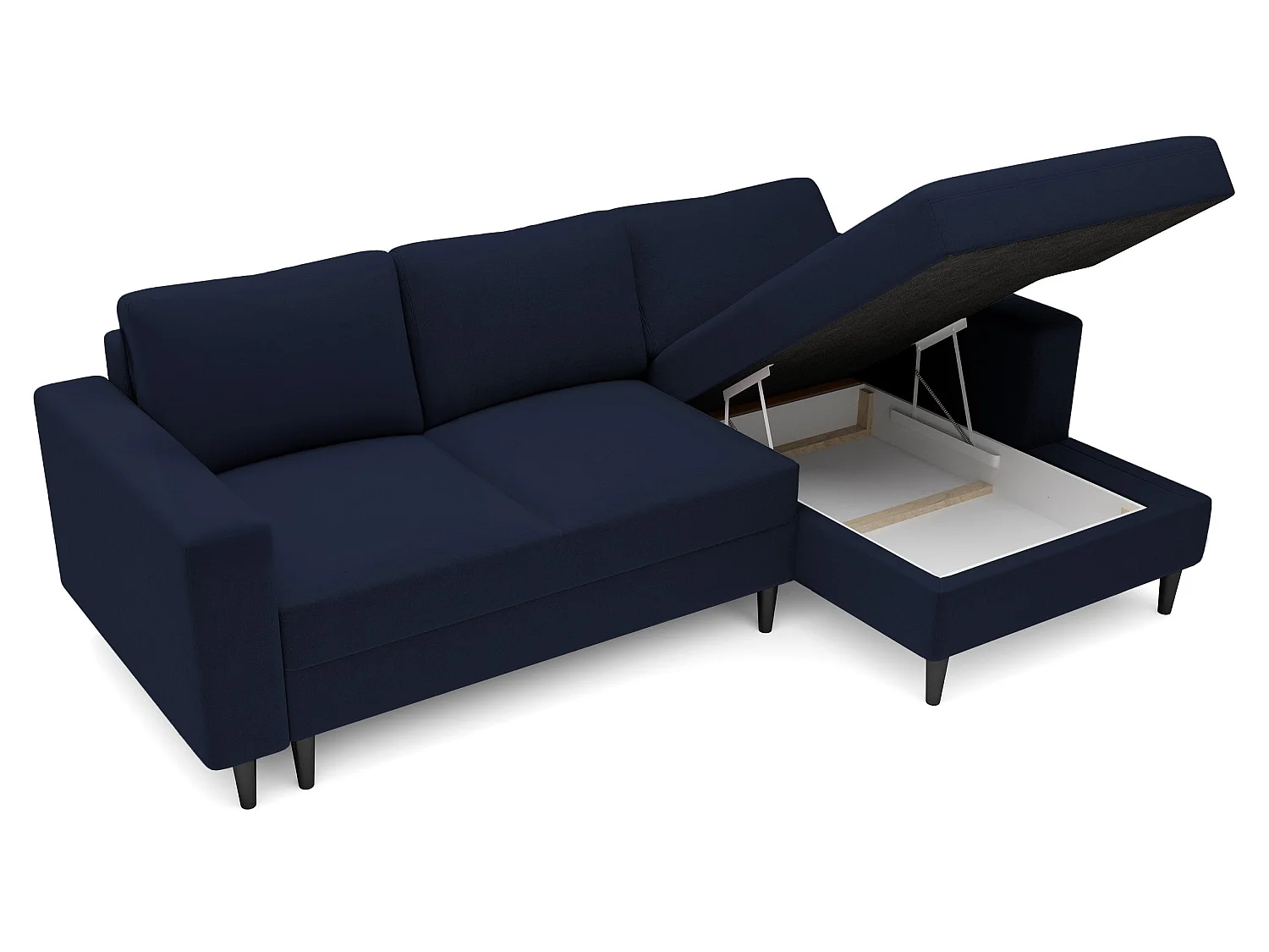 Canapé d'angle - 230 cm - en L avec un coffre de rangement - velours hydrophobe - bleu marin - côté droit - NALIKA