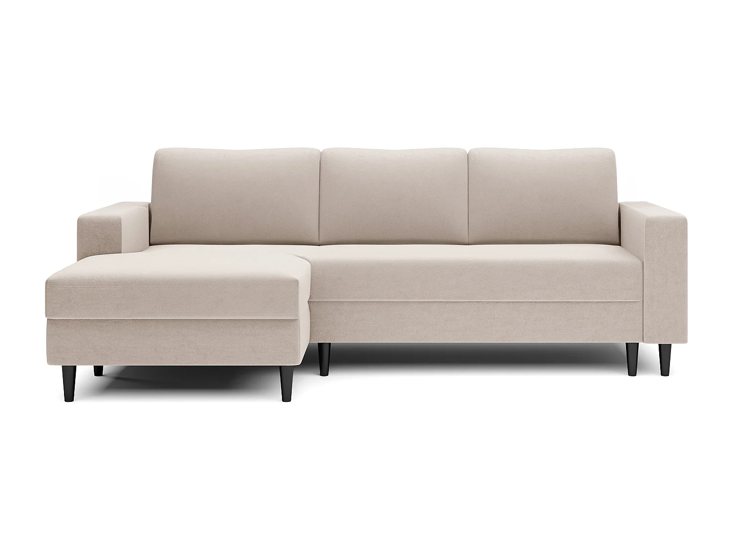 Canapé d'angle - 230 cm - en L avec un coffre de rangement - velours hydrophobe - crème - côté gauche - NALIKA