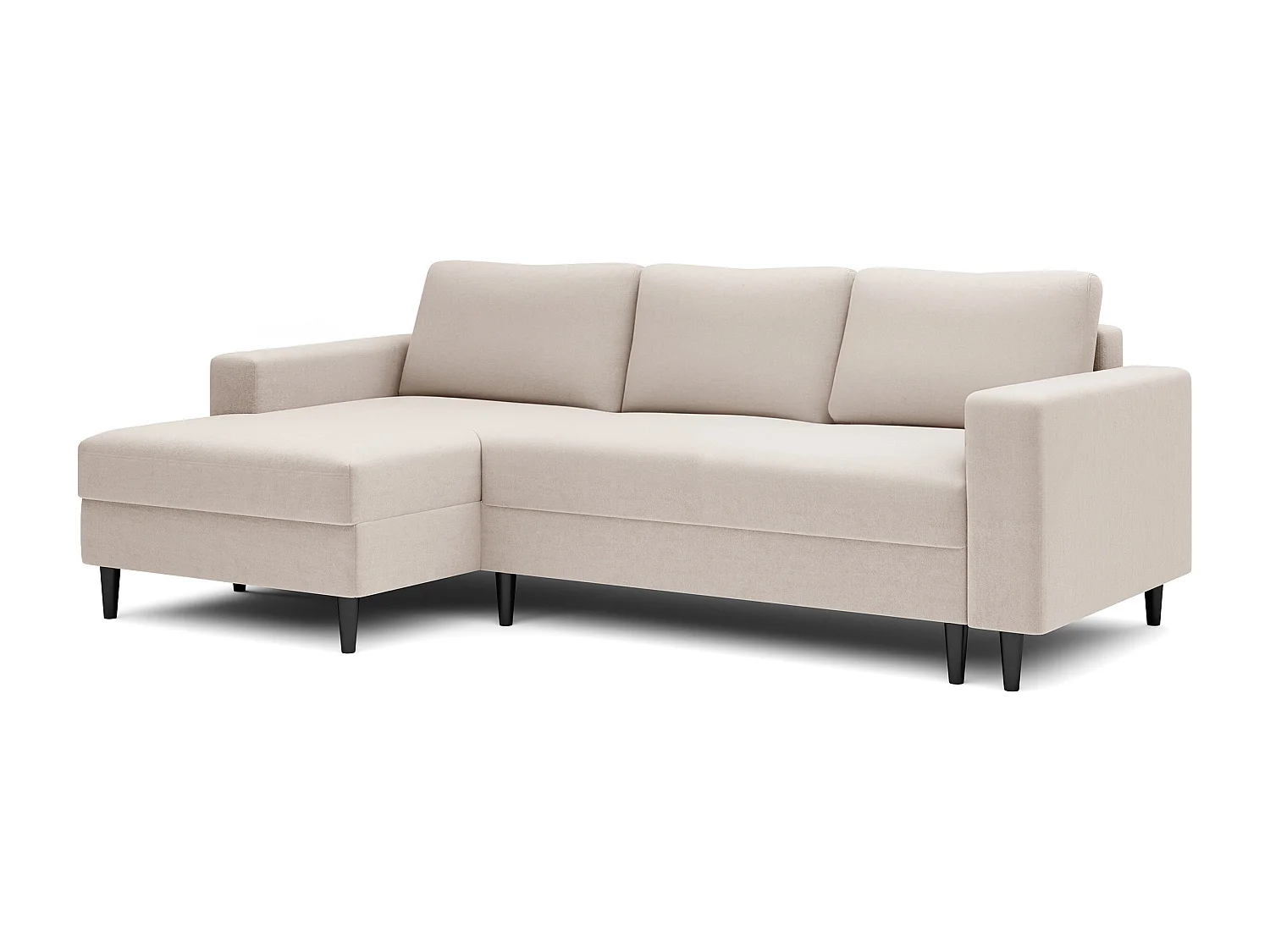 Canapé d'angle - 230 cm - en L avec un coffre de rangement - velours hydrophobe - crème - côté gauche - NALIKA