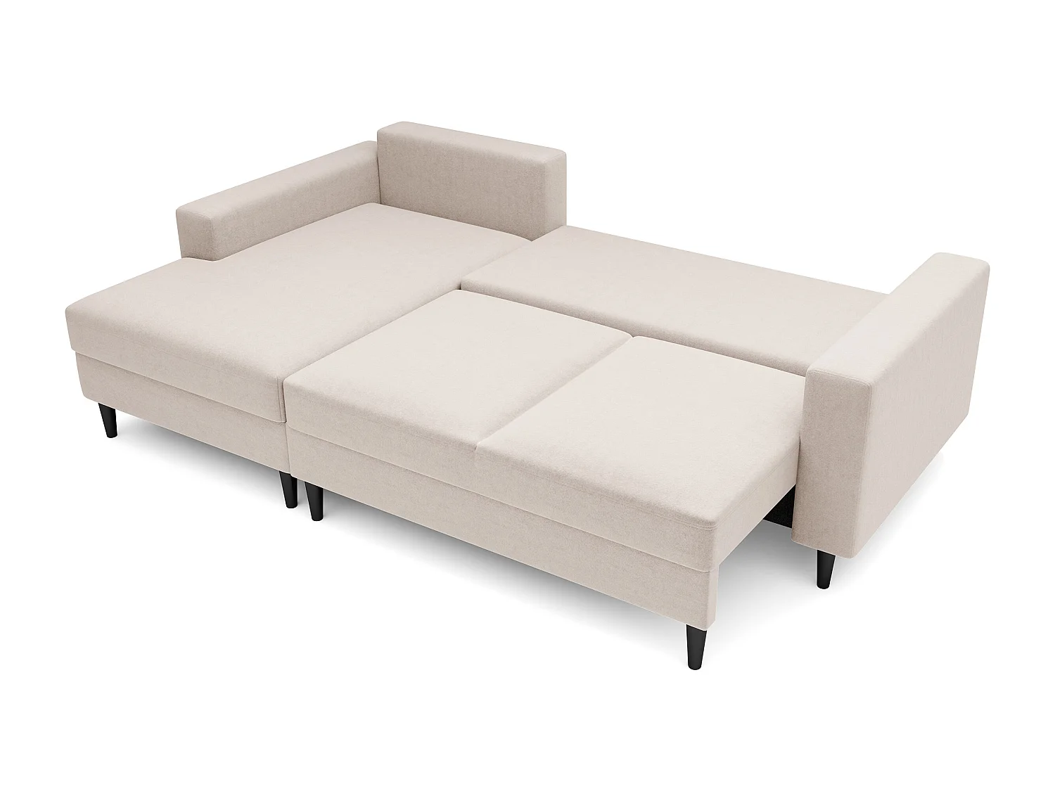 Canapé d'angle - 230 cm - en L avec un coffre de rangement - velours hydrophobe - crème - côté gauche - NALIKA
