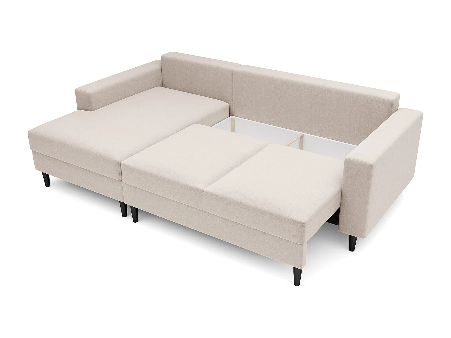 Canapé d'angle - 230 cm - en L avec un coffre de rangement - velours hydrophobe - crème - côté gauche - NALIKA