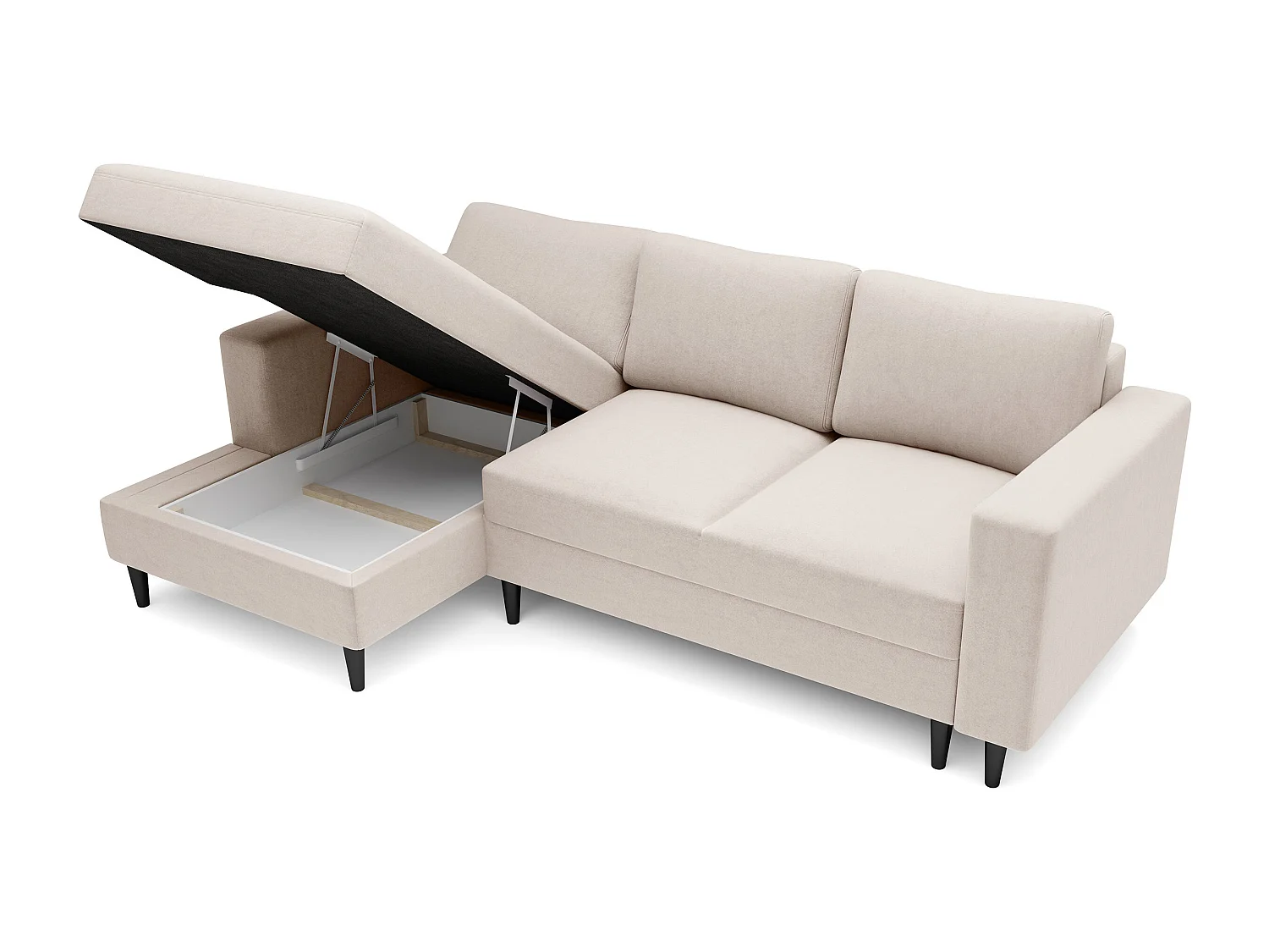 Canapé d'angle - 230 cm - en L avec un coffre de rangement - velours hydrophobe - crème - côté gauche - NALIKA