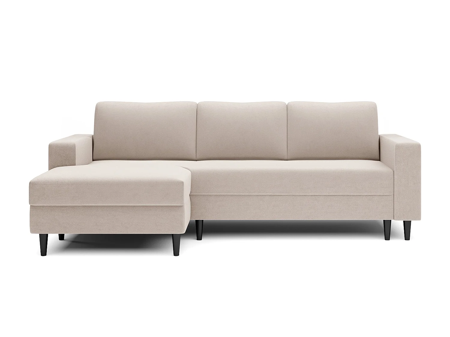 Canapé d'angle - 230 cm - en L avec un coffre de rangement - velours hydrophobe - crème - côté gauche - NALIKA