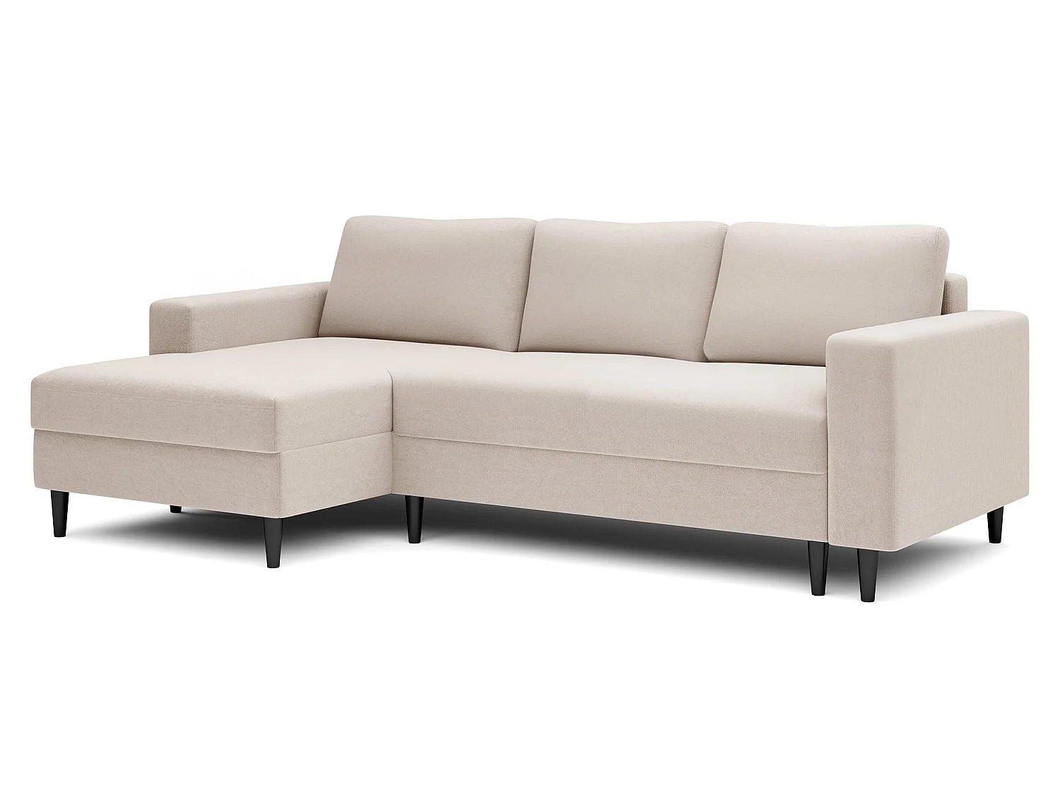 Canapé d'angle - 230 cm - en L avec un coffre de rangement - velours hydrophobe - crème - côté gauche - NALIKA