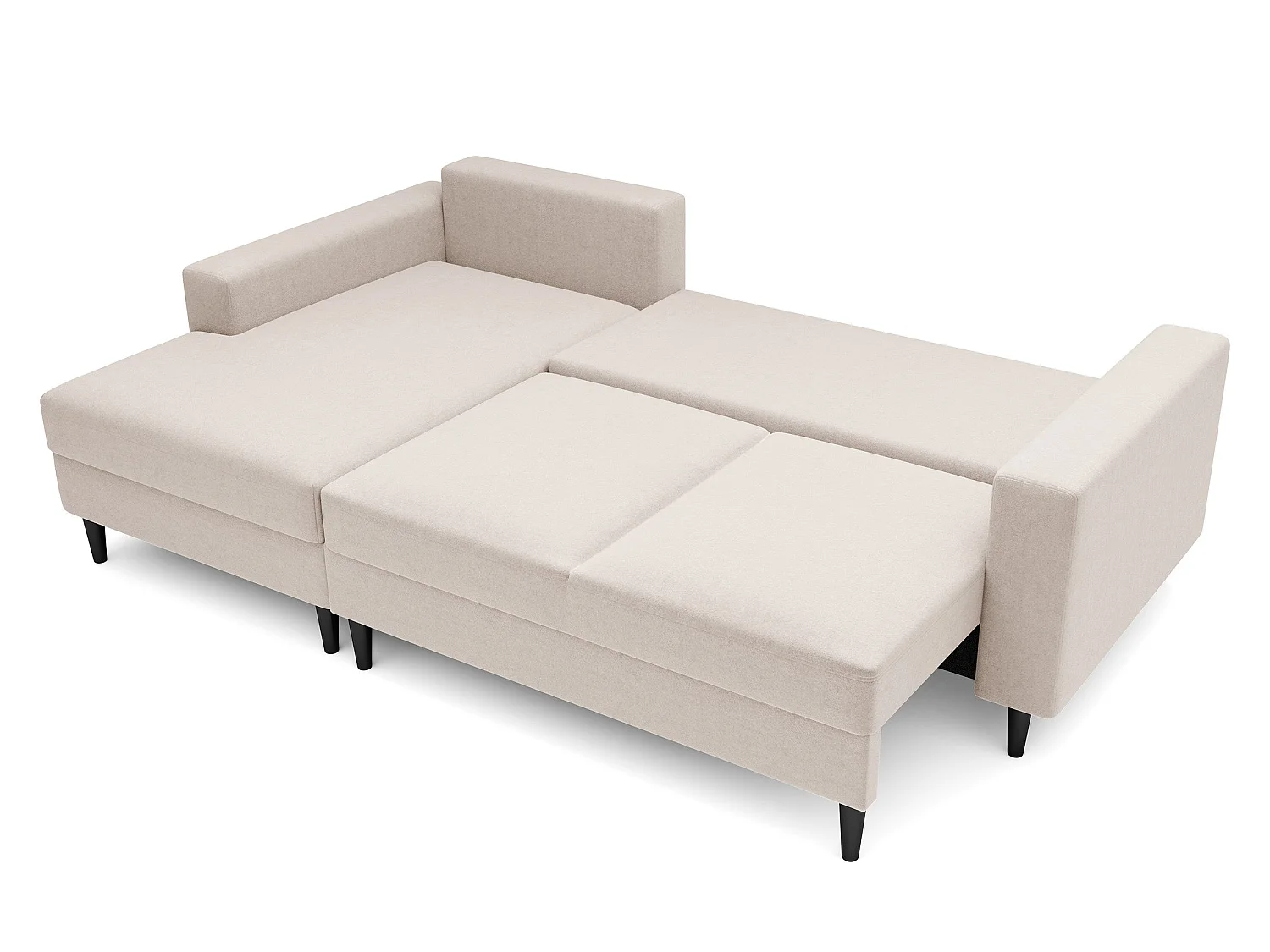 Canapé d'angle - 230 cm - en L avec un coffre de rangement - velours hydrophobe - crème - côté gauche - NALIKA