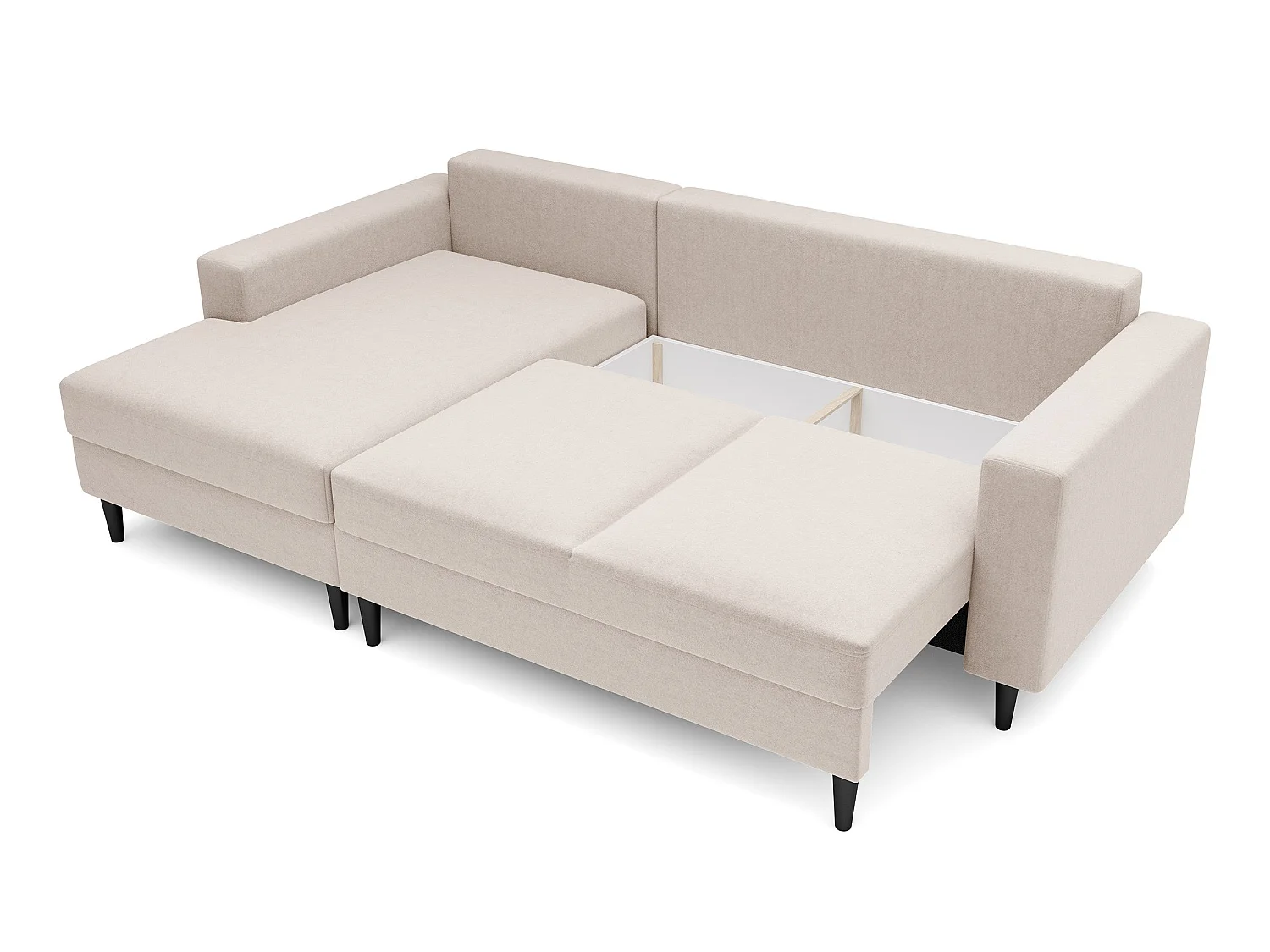 Canapé d'angle - 230 cm - en L avec un coffre de rangement - velours hydrophobe - crème - côté gauche - NALIKA