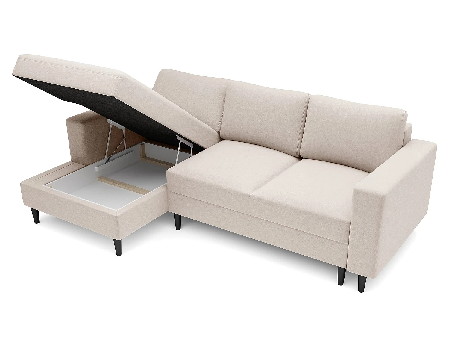 Canapé d'angle - 230 cm - en L avec un coffre de rangement - velours hydrophobe - crème - côté gauche - NALIKA