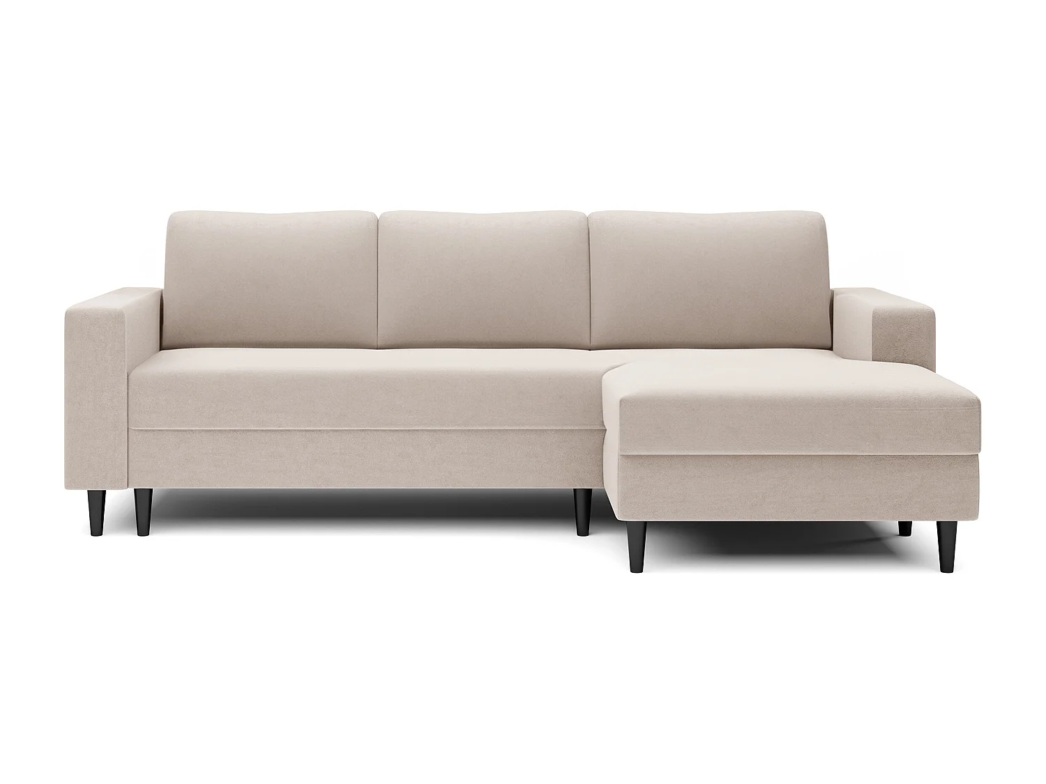 Canapé d'angle - 230 cm - en L avec un coffre de rangement - velours hydrophobe - crème - côté droit - NALIKA