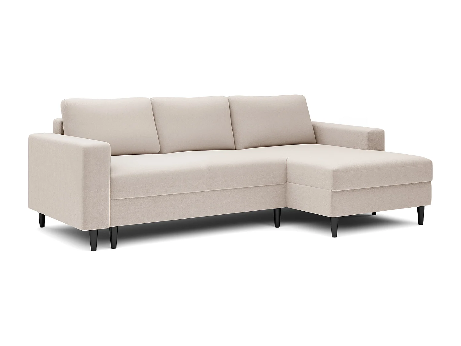 Canapé d'angle - 230 cm - en L avec un coffre de rangement - velours hydrophobe - crème - côté droit - NALIKA