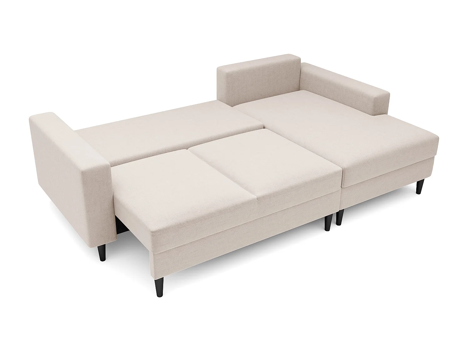Canapé d'angle - 230 cm - en L avec un coffre de rangement - velours hydrophobe - crème - côté droit - NALIKA