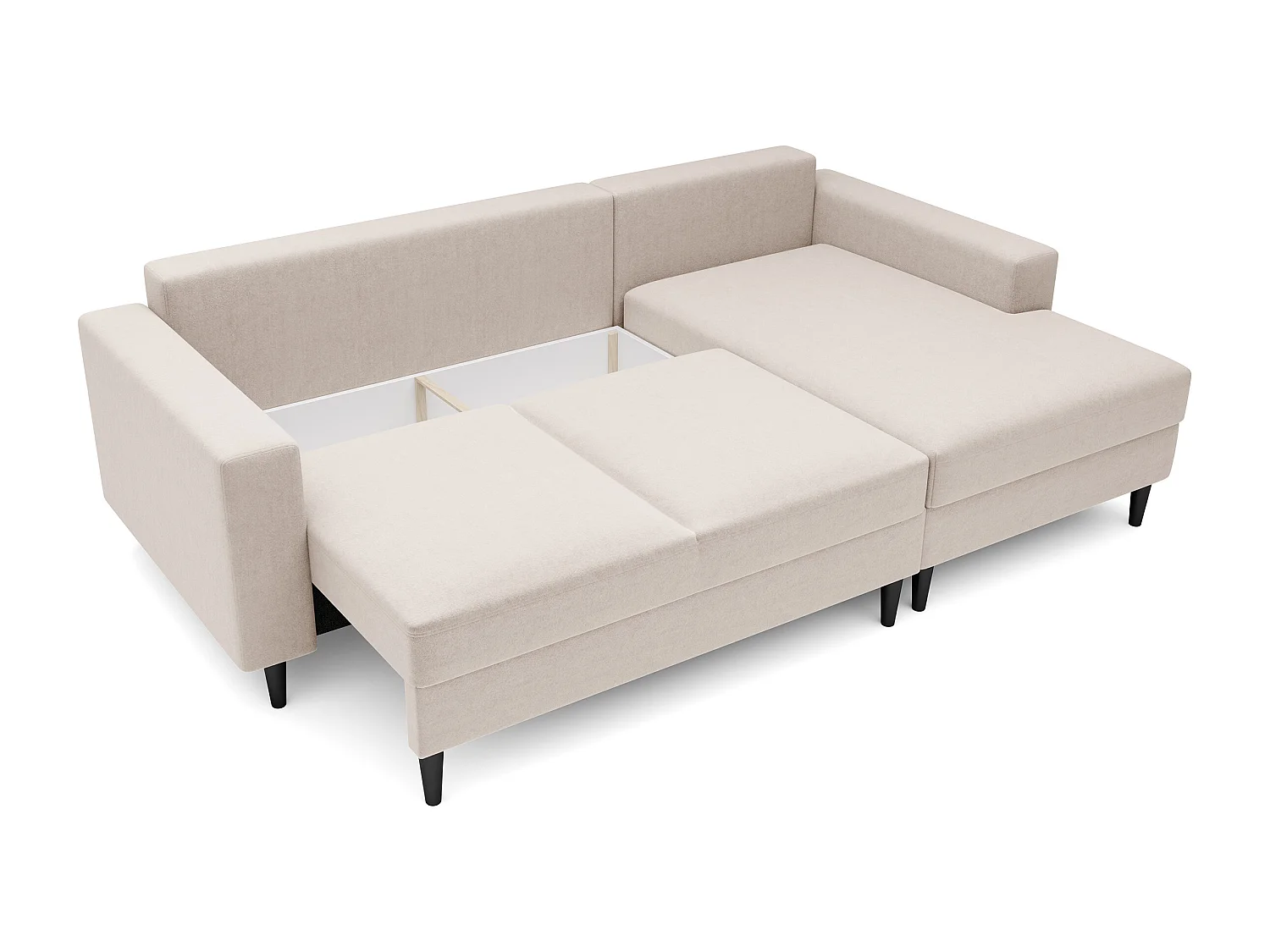 Canapé d'angle - 230 cm - en L avec un coffre de rangement - velours hydrophobe - crème - côté droit - NALIKA