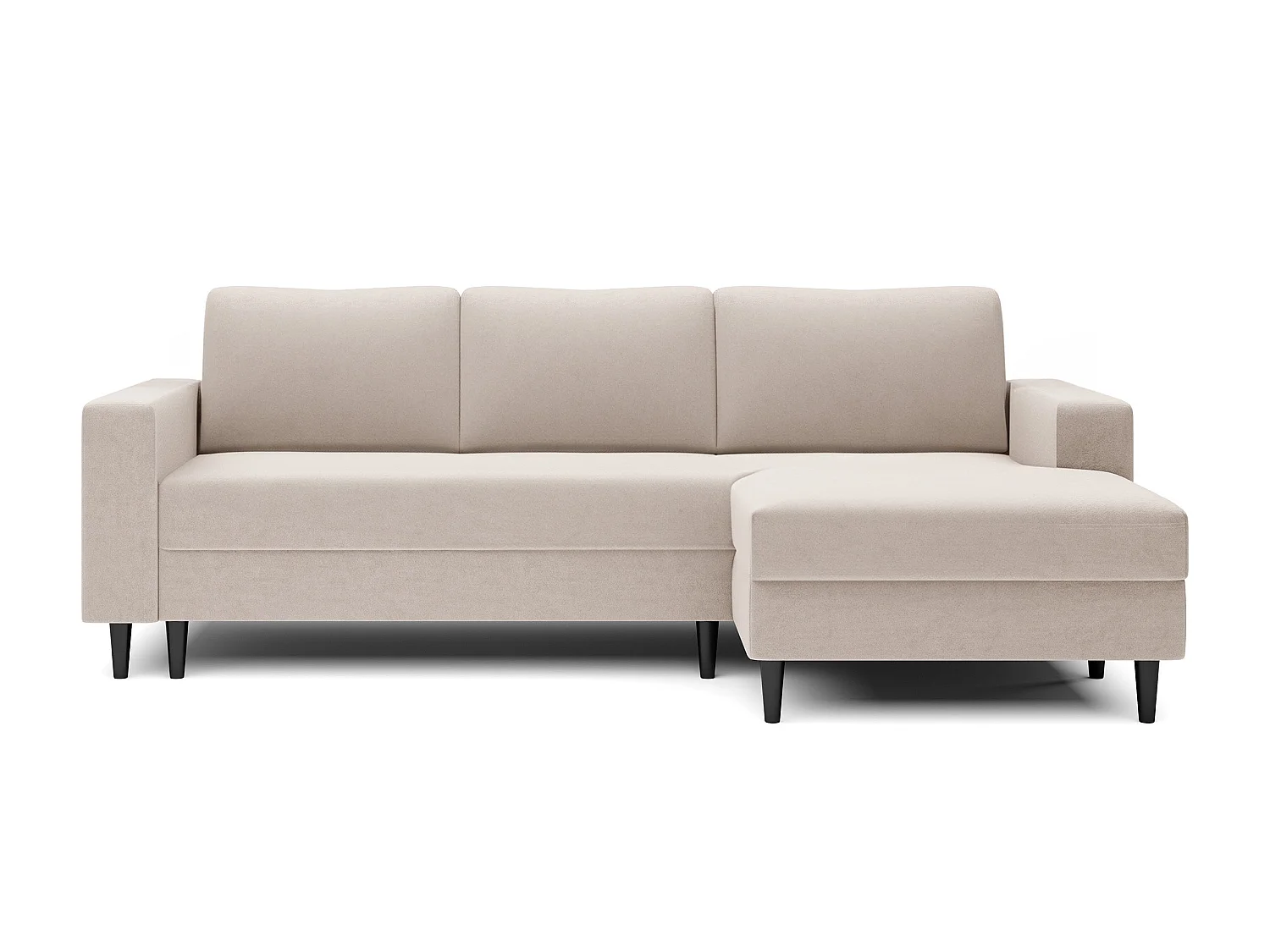 Canapé d'angle - 230 cm - en L avec un coffre de rangement - velours hydrophobe - crème - côté droit - NALIKA