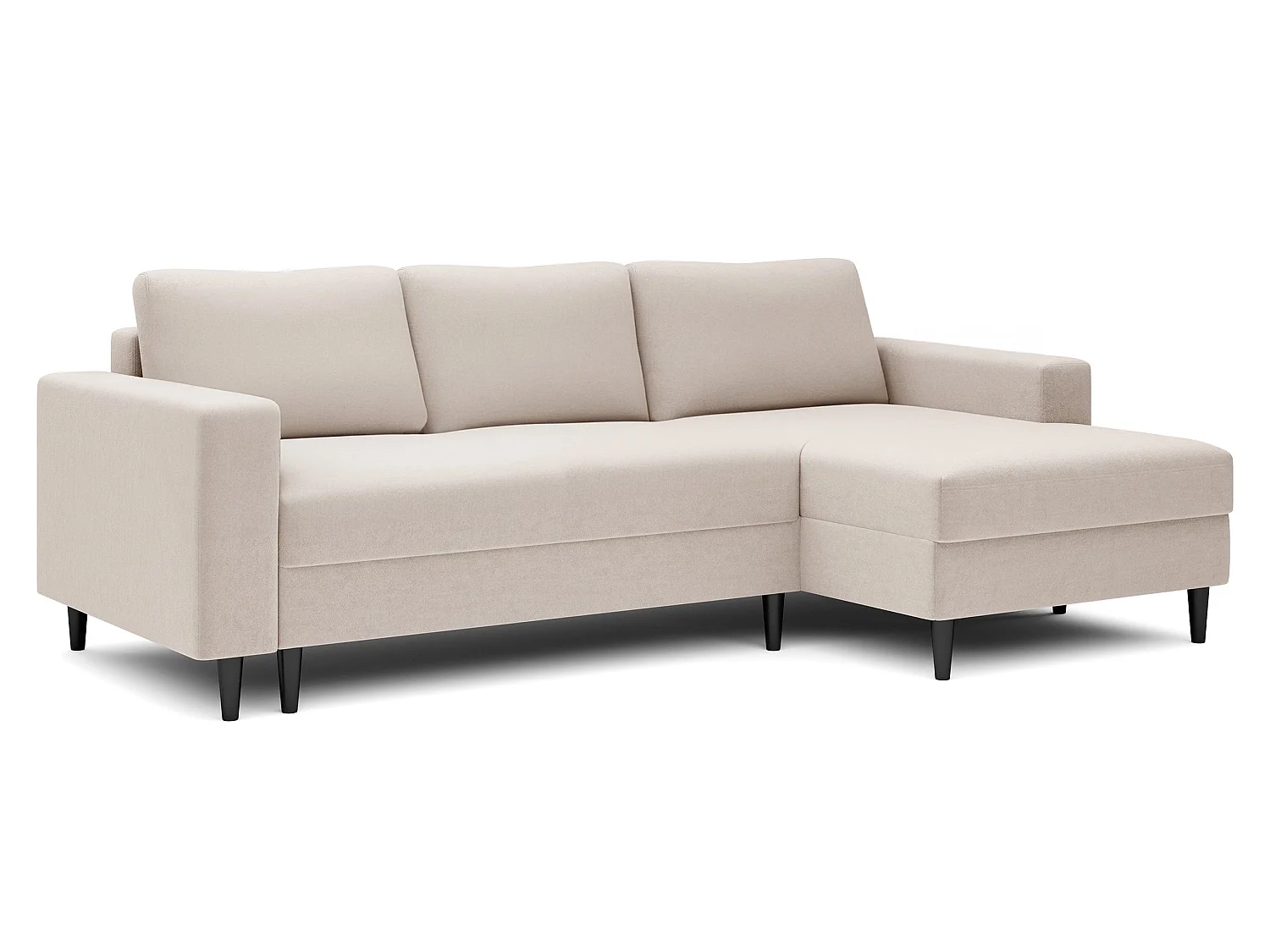 Canapé d'angle - 230 cm - en L avec un coffre de rangement - velours hydrophobe - crème - côté droit - NALIKA