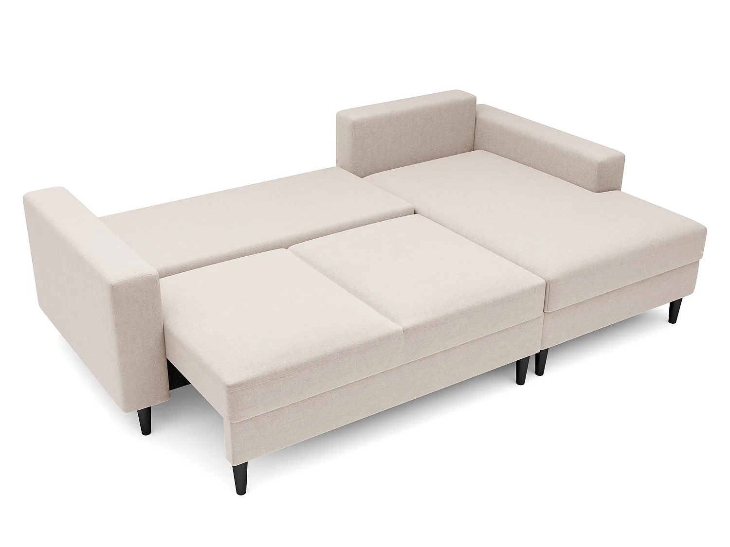 Canapé d'angle - 230 cm - en L avec un coffre de rangement - velours hydrophobe - crème - côté droit - NALIKA