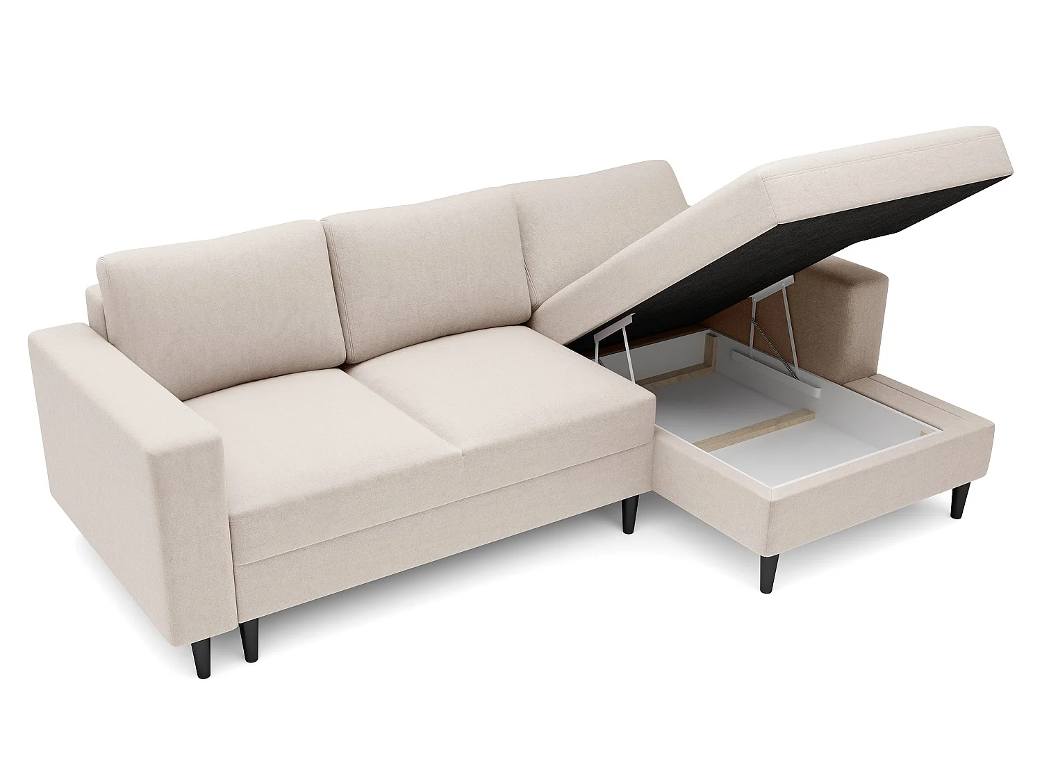 Canapé d'angle - 230 cm - en L avec un coffre de rangement - velours hydrophobe - crème - côté droit - NALIKA