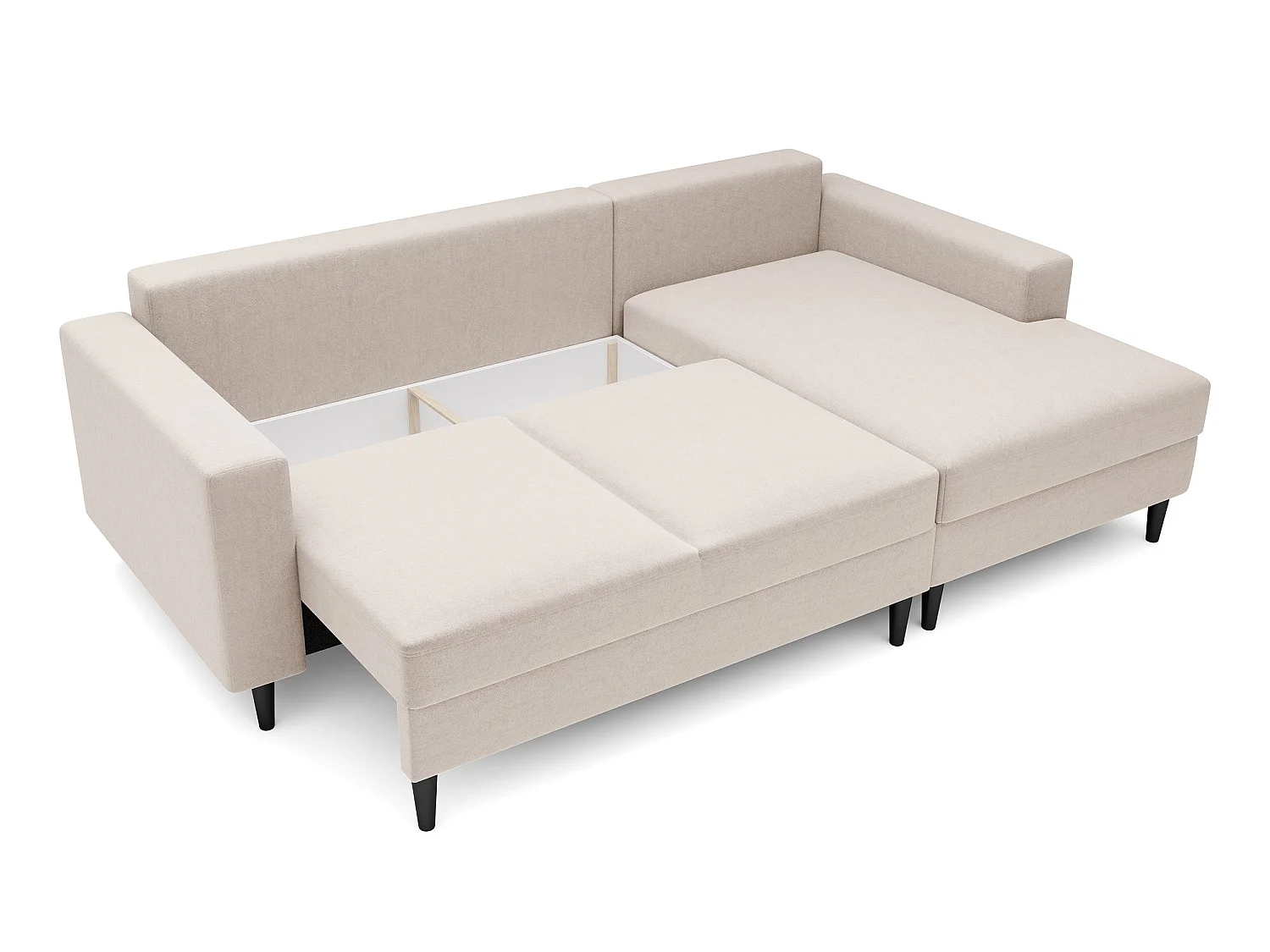 Canapé d'angle - 230 cm - en L avec un coffre de rangement - velours hydrophobe - crème - côté droit - NALIKA