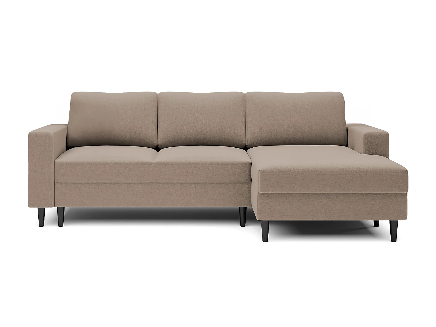 Canapé d'angle - 230 cm - en L avec un coffre de rangement - velours hydrophobe - beige foncé - côté droit - NALIKA