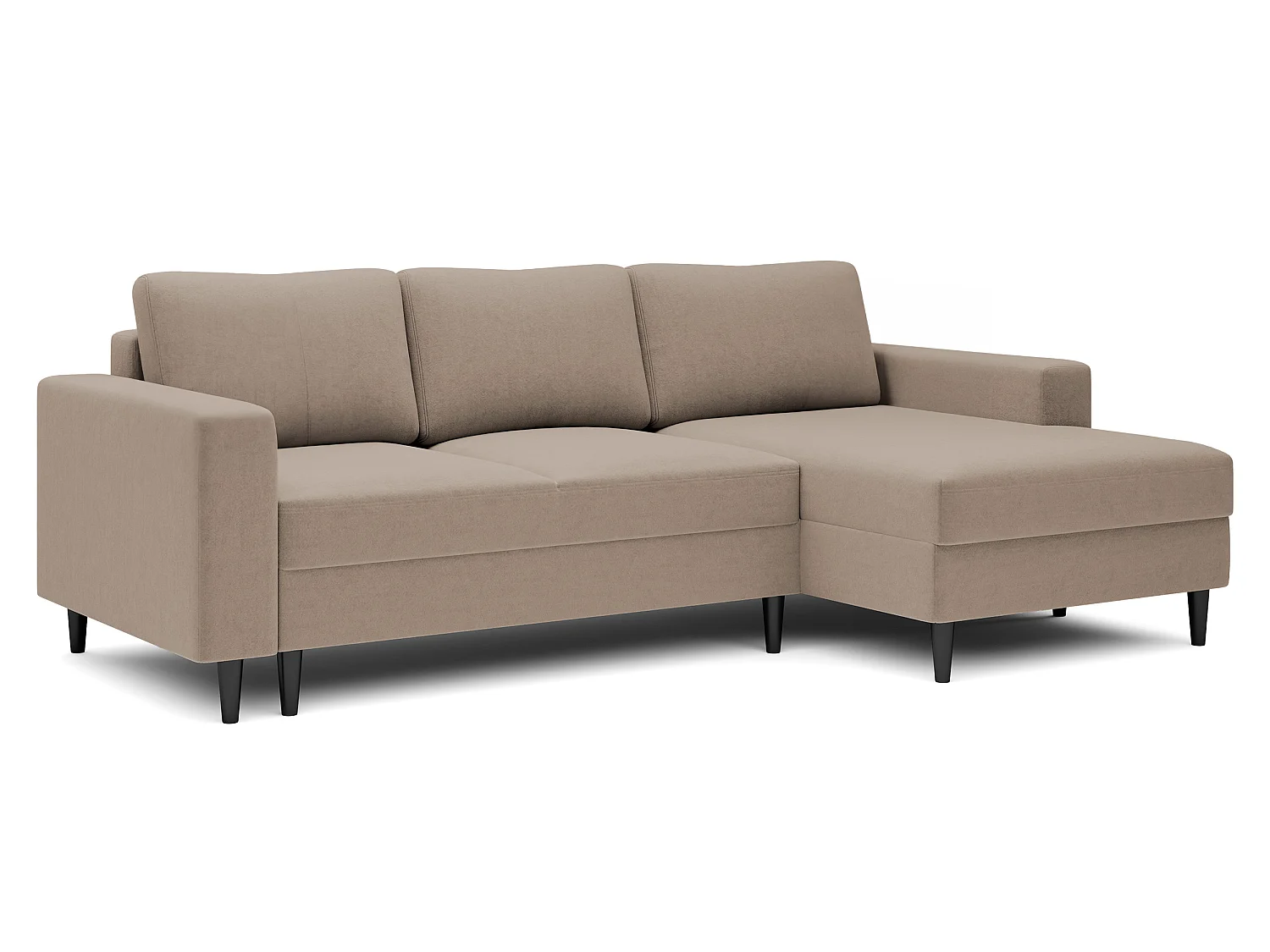 Canapé d'angle - 230 cm - en L avec un coffre de rangement - velours hydrophobe - beige foncé - côté droit - NALIKA