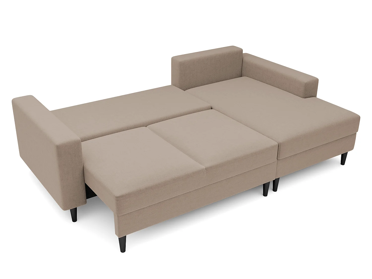 Canapé d'angle - 230 cm - en L avec un coffre de rangement - velours hydrophobe - beige foncé - côté droit - NALIKA