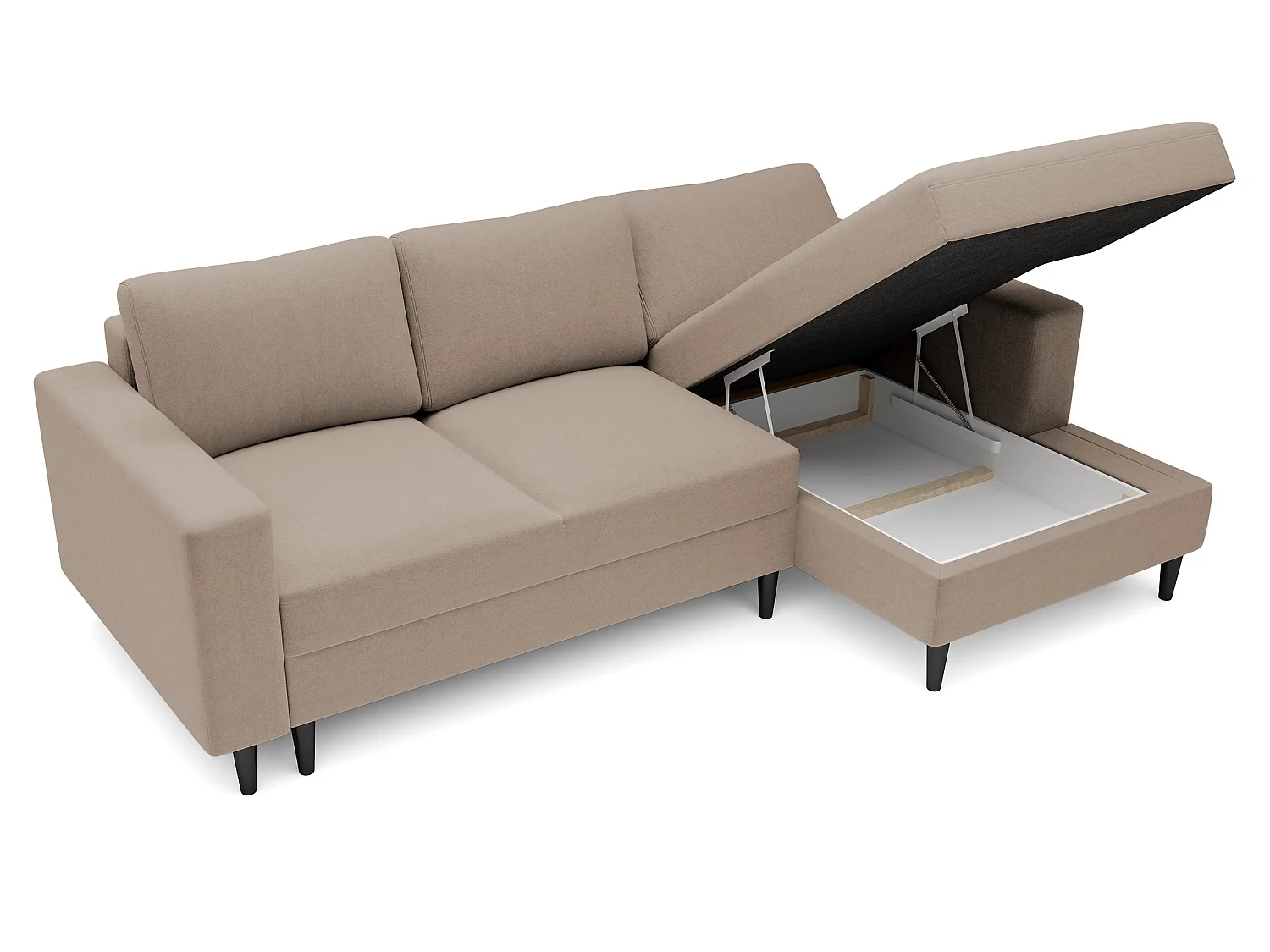 Canapé d'angle - 230 cm - en L avec un coffre de rangement - velours hydrophobe - beige foncé - côté droit - NALIKA