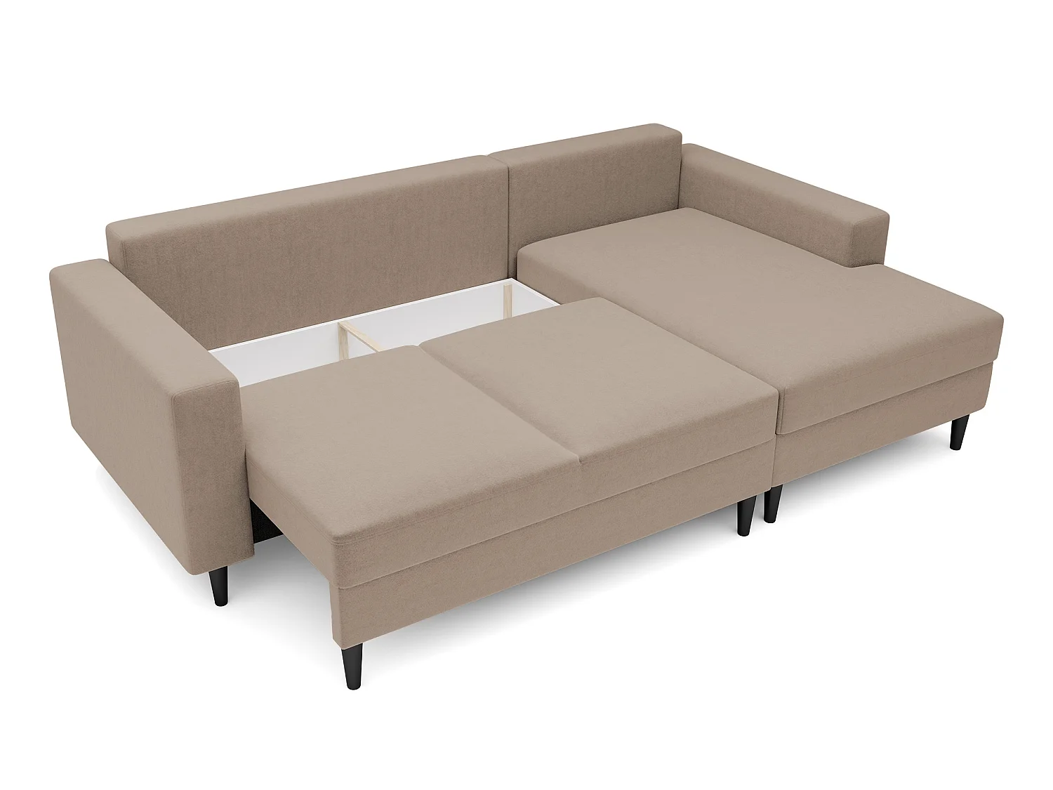 Canapé d'angle - 230 cm - en L avec un coffre de rangement - velours hydrophobe - beige foncé - côté droit - NALIKA