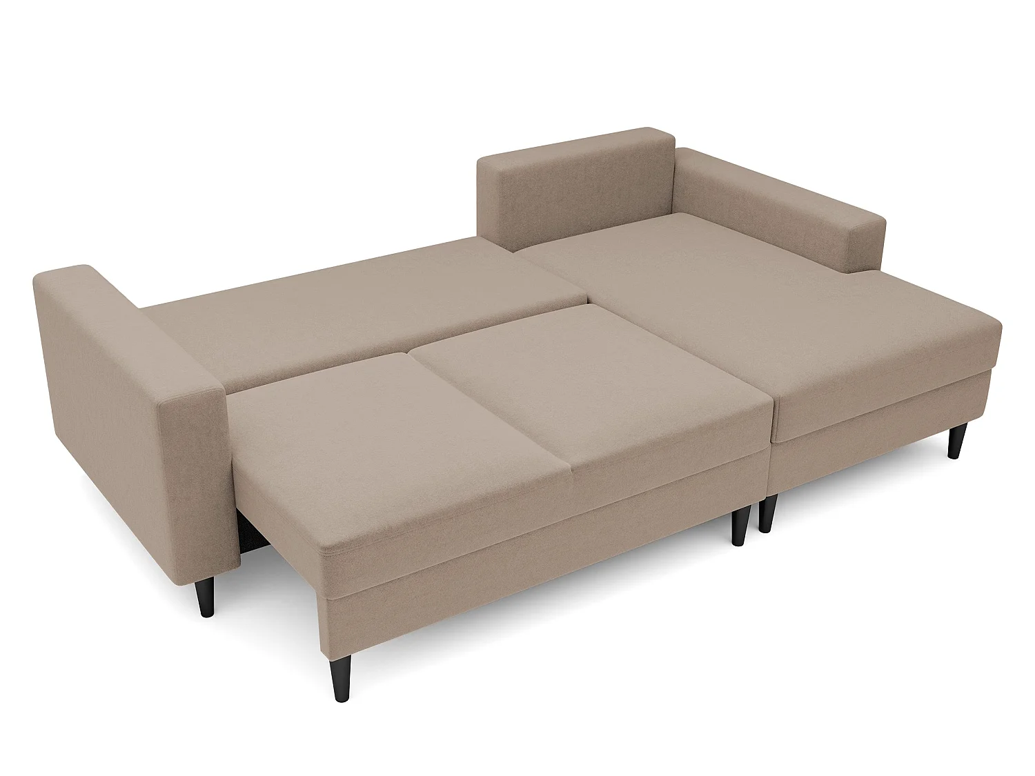 Canapé d'angle - 230 cm - en L avec un coffre de rangement - velours hydrophobe - beige foncé - côté droit - NALIKA