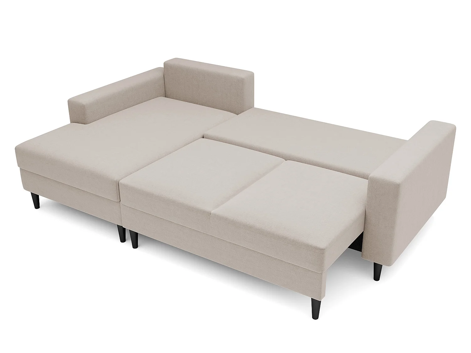 Ecksofa - 230 cm - L-Form mit Staufach - wasserabweisender Samt - beige - linke Seite - NALIKA