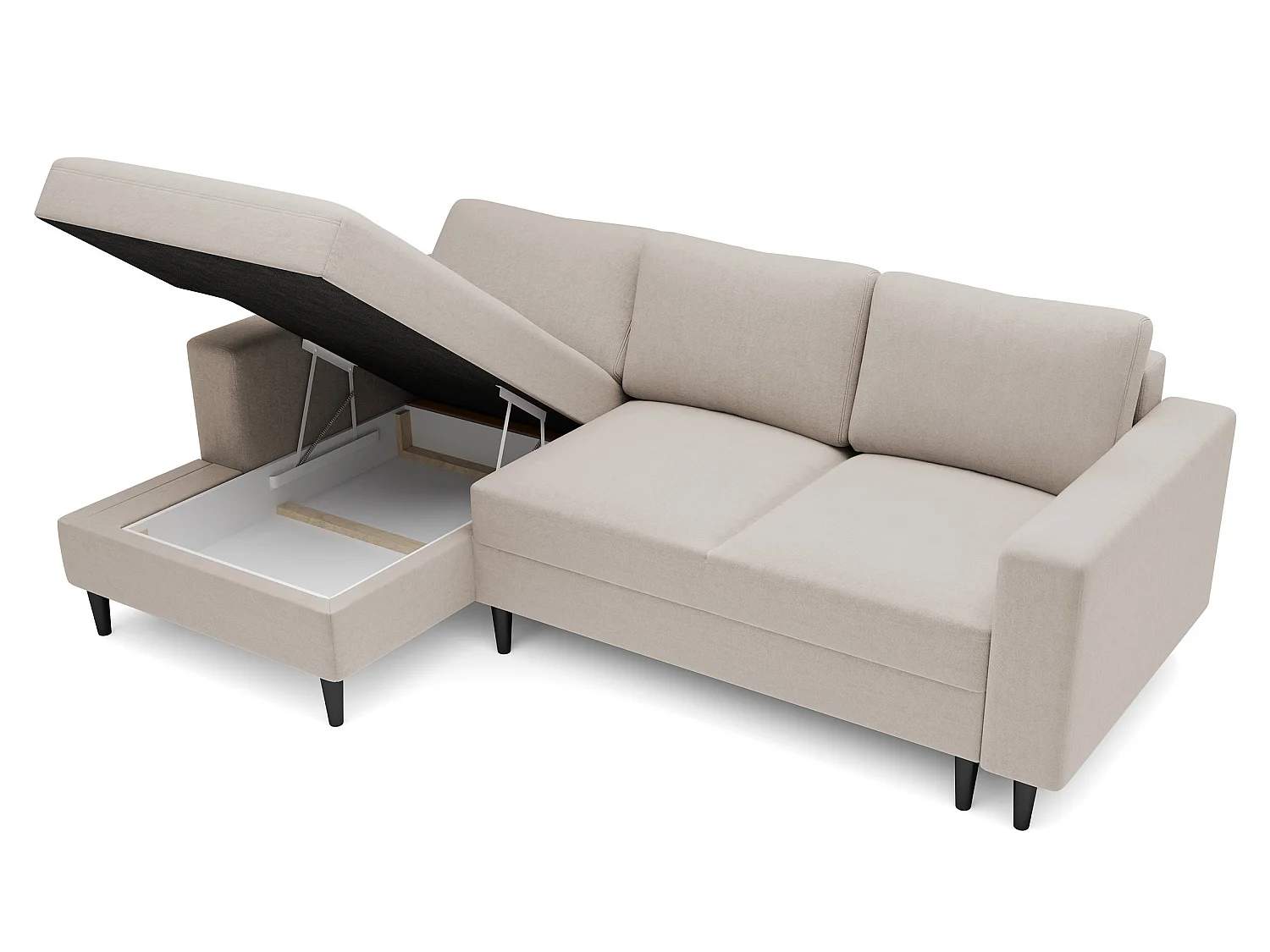Ecksofa - 230 cm - L-Form mit Staufach - wasserabweisender Samt - beige - linke Seite - NALIKA