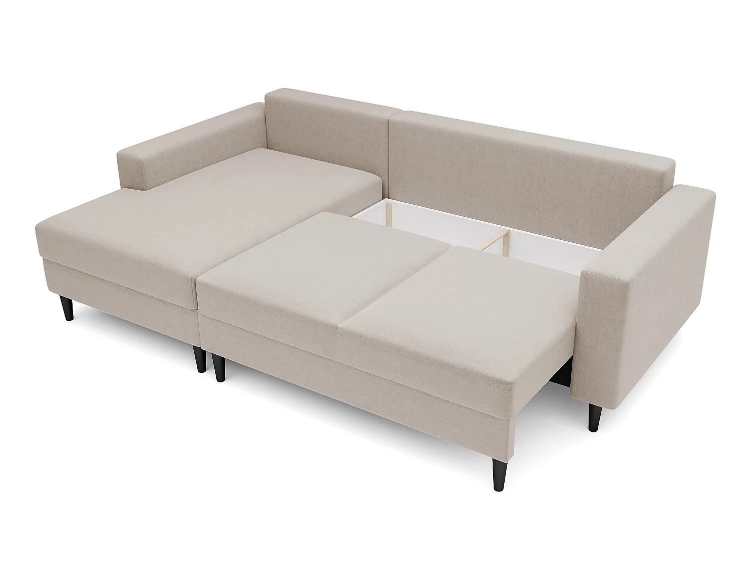 Ecksofa - 230 cm - L-Form mit Staufach - wasserabweisender Samt - beige - linke Seite - NALIKA