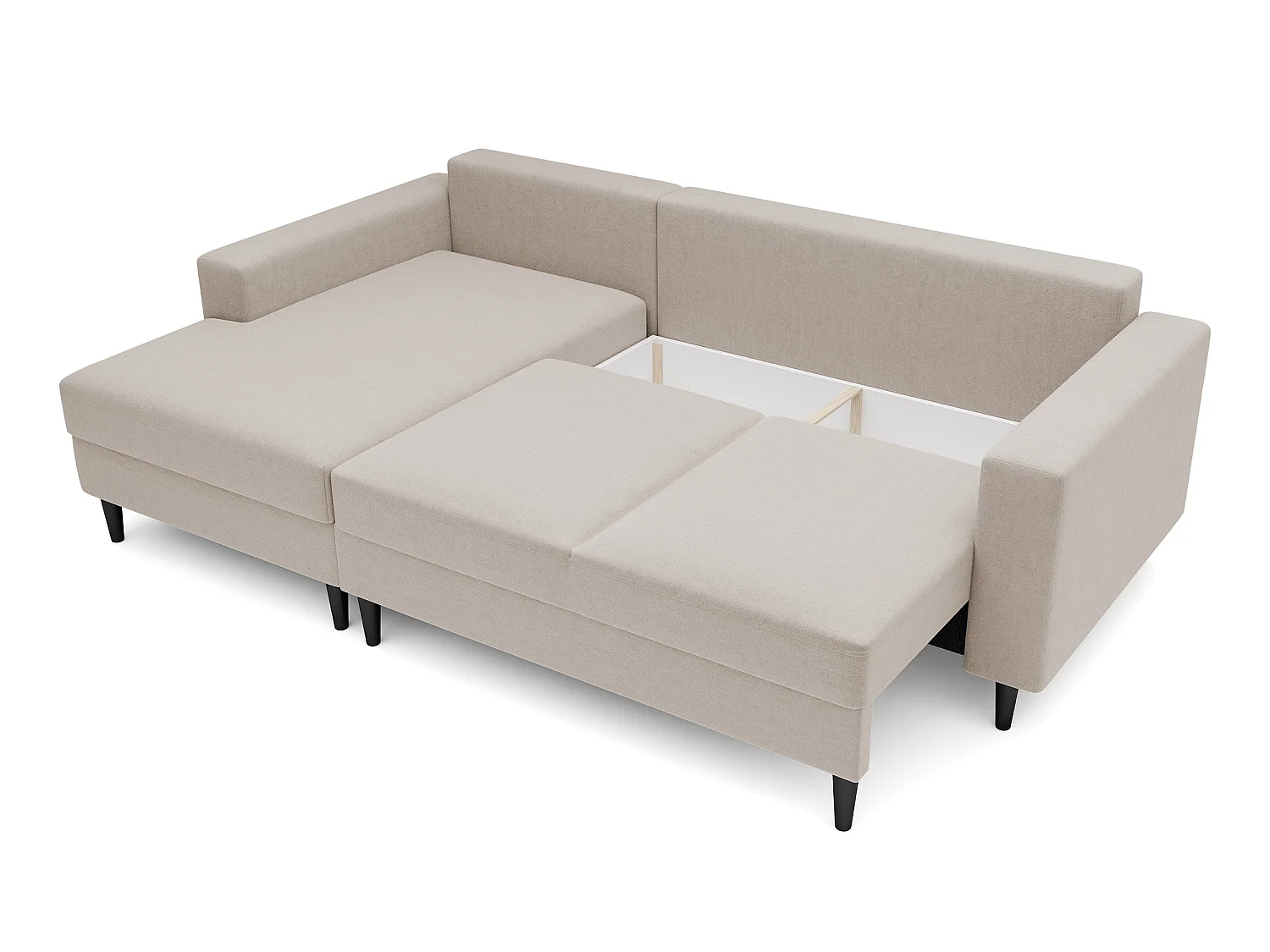 Ecksofa - 230 cm - L-Form mit Staufach - wasserabweisender Samt - beige - linke Seite - NALIKA