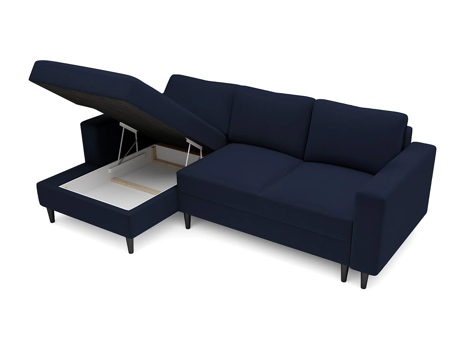 Canapé d'angle - 230 cm - en L avec un coffre de rangement - velours hydrophobe - bleu marin - côté gauche - NALIKA