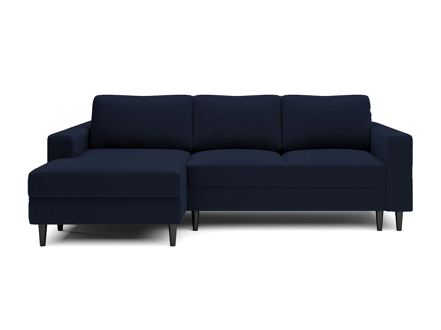 Canapé d'angle - 230 cm - en L avec un coffre de rangement - velours hydrophobe - bleu marin - côté gauche - NALIKA