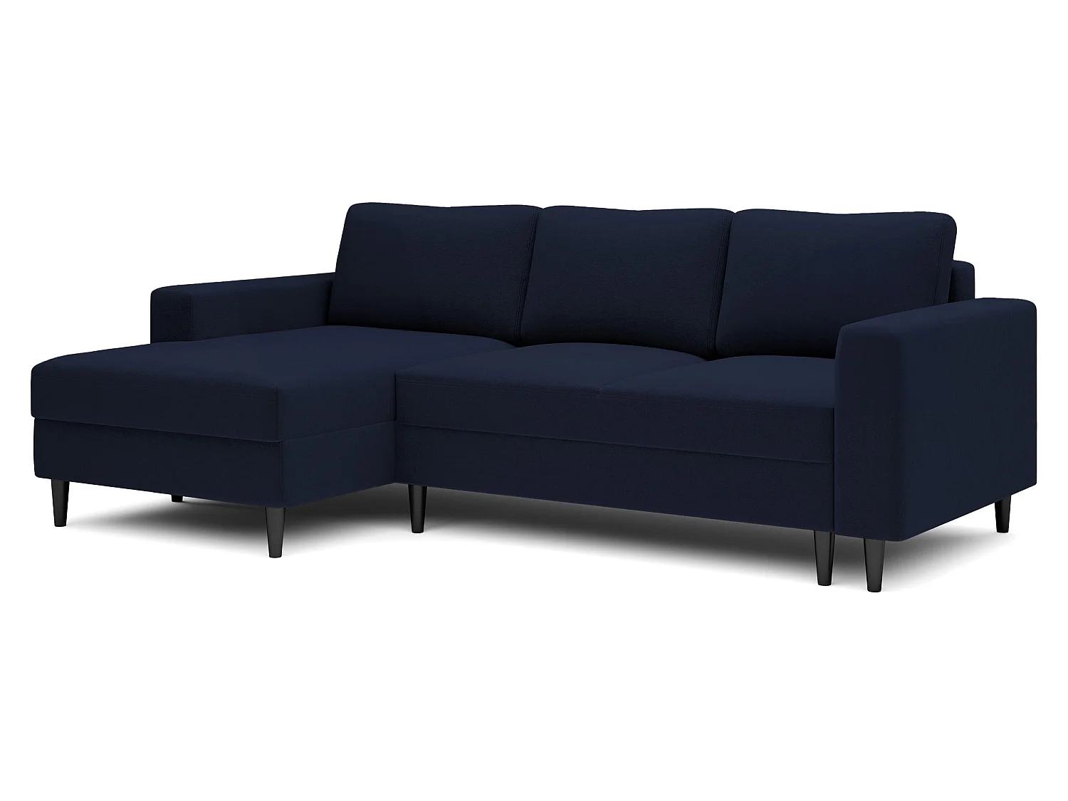 Canapé d'angle - 230 cm - en L avec un coffre de rangement - velours hydrophobe - bleu marin - côté gauche - NALIKA