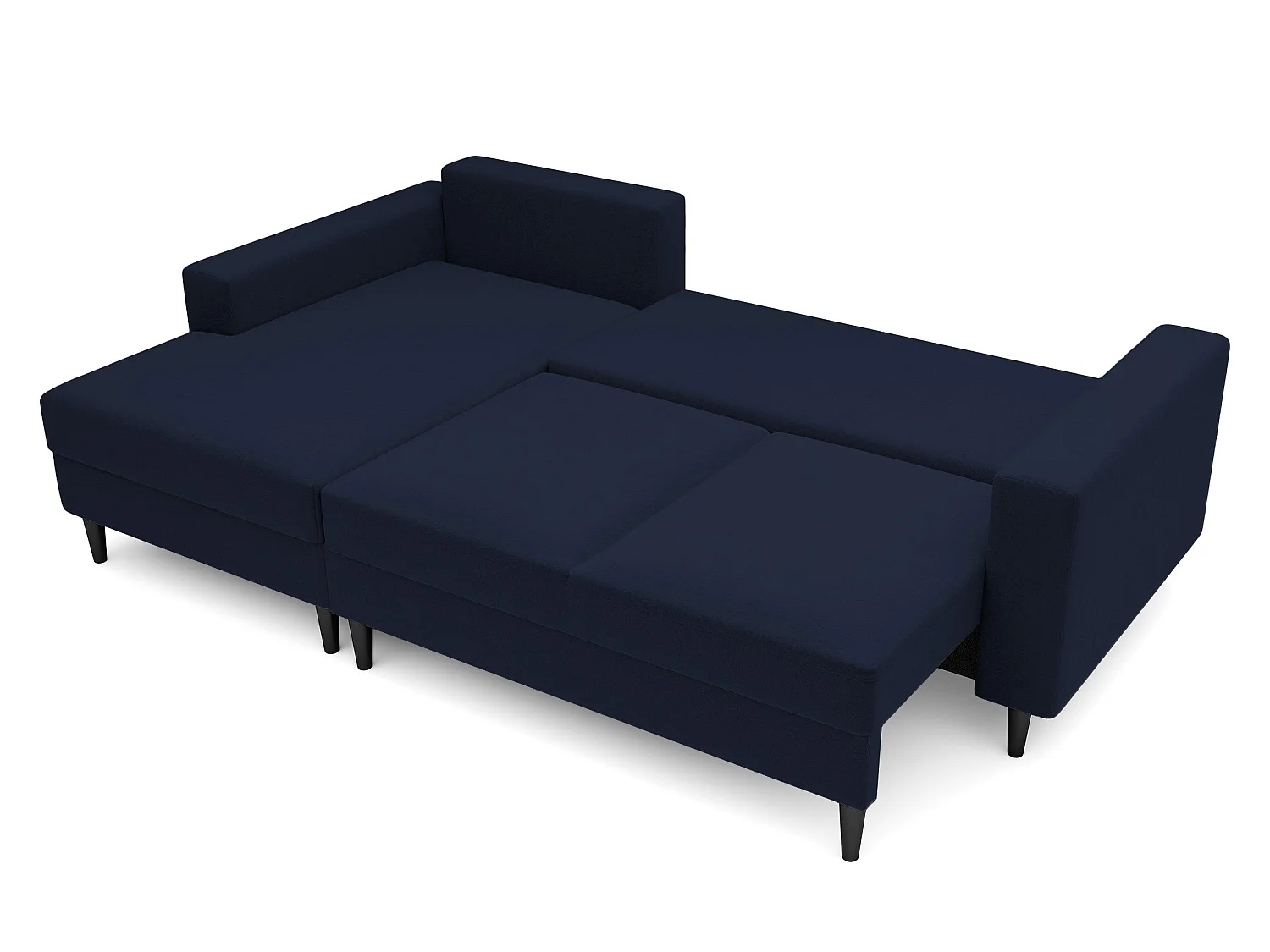 Canapé d'angle - 230 cm - en L avec un coffre de rangement - velours hydrophobe - bleu marin - côté gauche - NALIKA