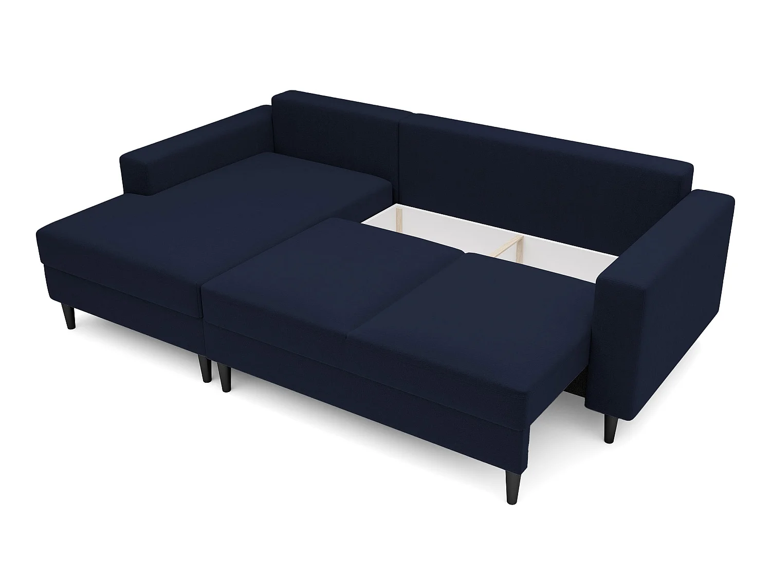 Canapé d'angle - 230 cm - en L avec un coffre de rangement - velours hydrophobe - bleu marin - côté gauche - NALIKA