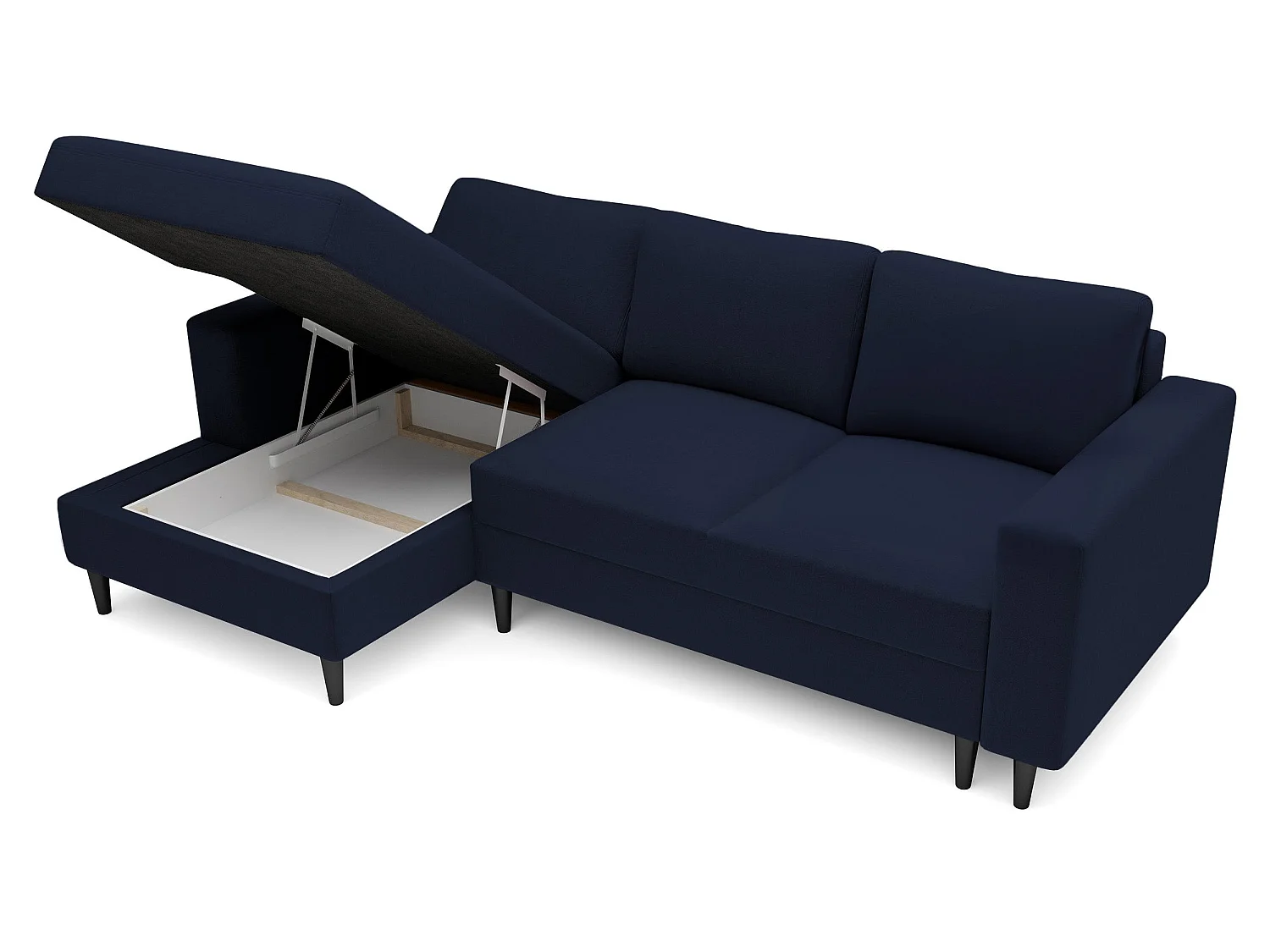 Canapé d'angle - 230 cm - en L avec un coffre de rangement - velours hydrophobe - bleu marin - côté gauche - NALIKA