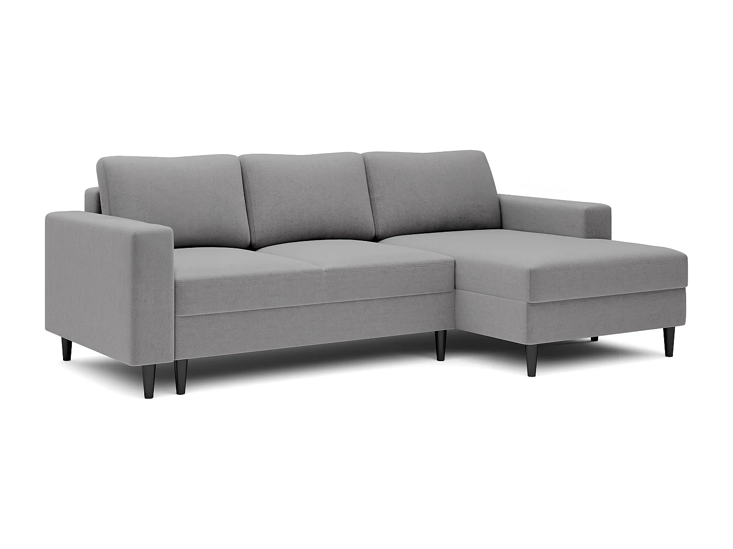 Canapé d'angle - 230 cm - en L avec un coffre de rangement - velours hydrophobe - gris - côté droit - NALIKA