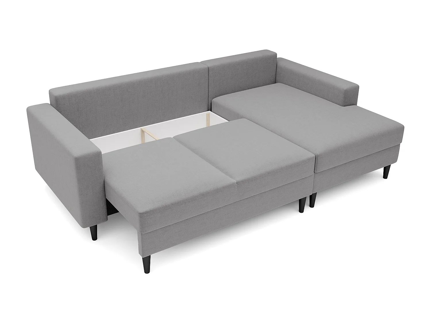 Canapé d'angle - 230 cm - en L avec un coffre de rangement - velours hydrophobe - gris - côté droit - NALIKA