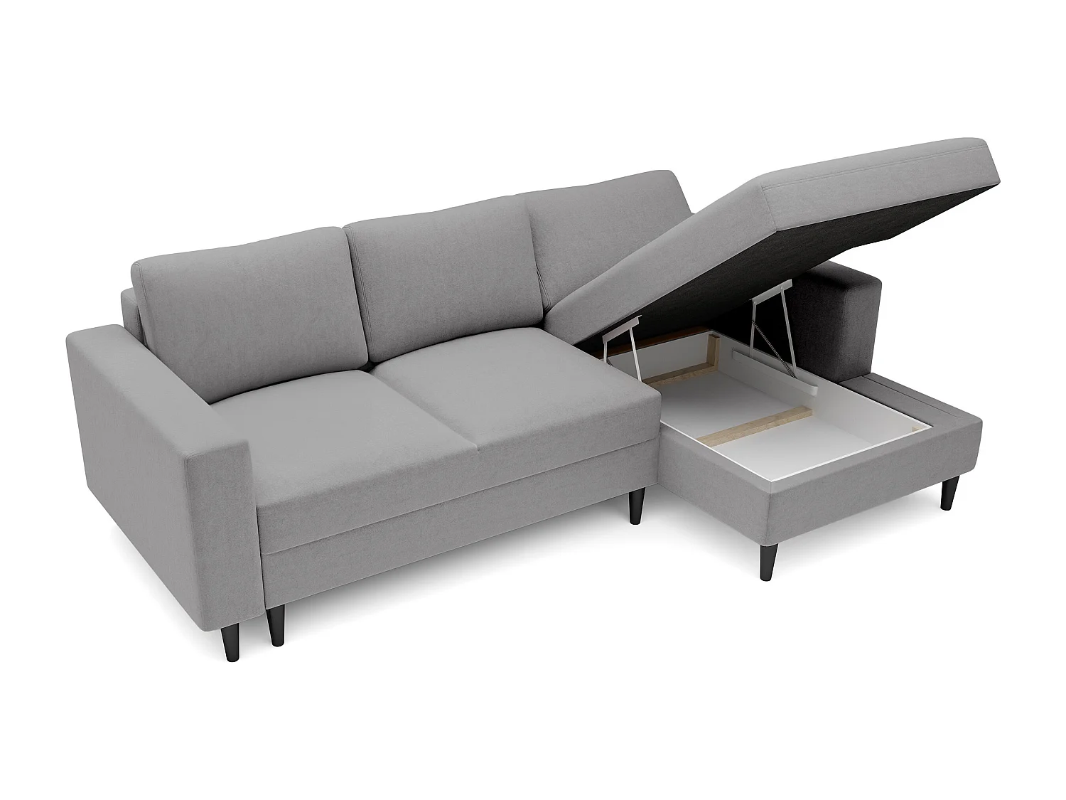 Canapé d'angle - 230 cm - en L avec un coffre de rangement - velours hydrophobe - gris - côté droit - NALIKA