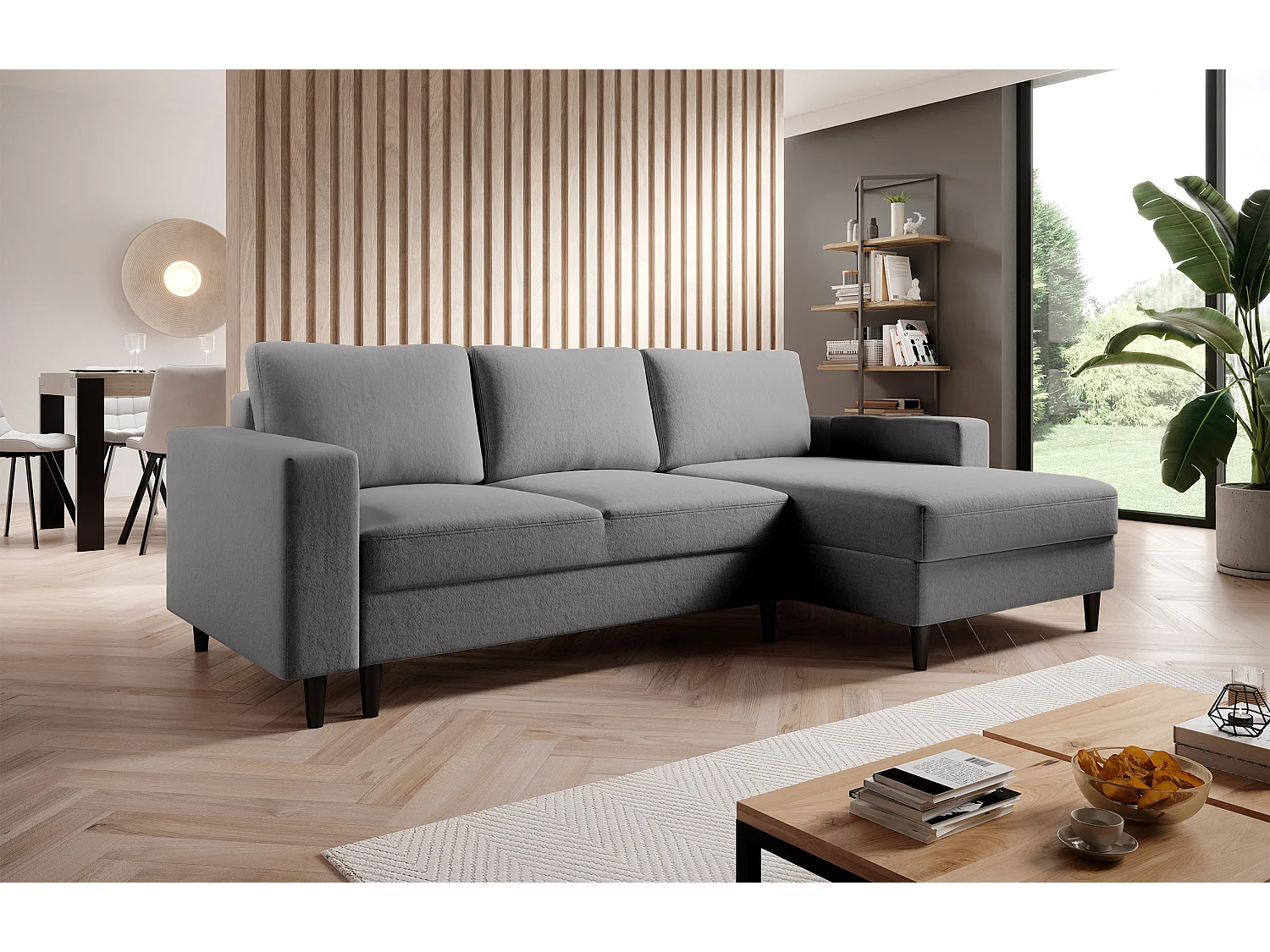 Ecksofa - 230 cm - L-Form mit Staufach - hydrophober Samt - grau - rechte Seite - NALIKA