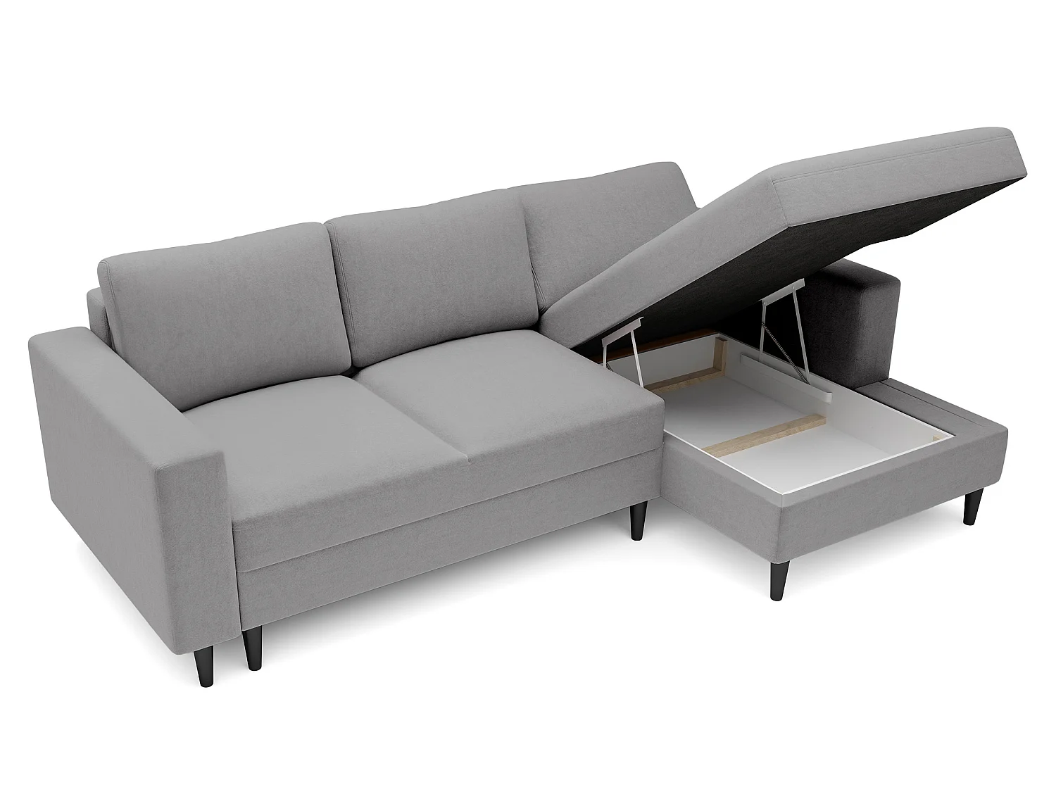 Ecksofa - 230 cm - L-Form mit Staufach - hydrophober Samt - grau - rechte Seite - NALIKA