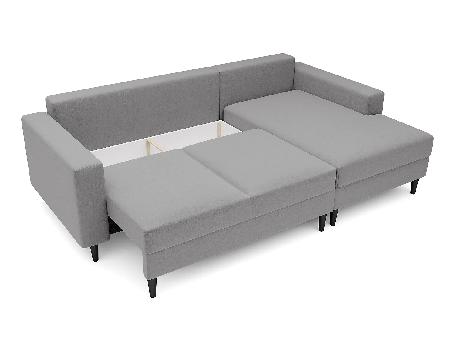 Canapé d'angle - 230 cm - en L avec un coffre de rangement - velours hydrophobe - gris - côté droit - NALIKA