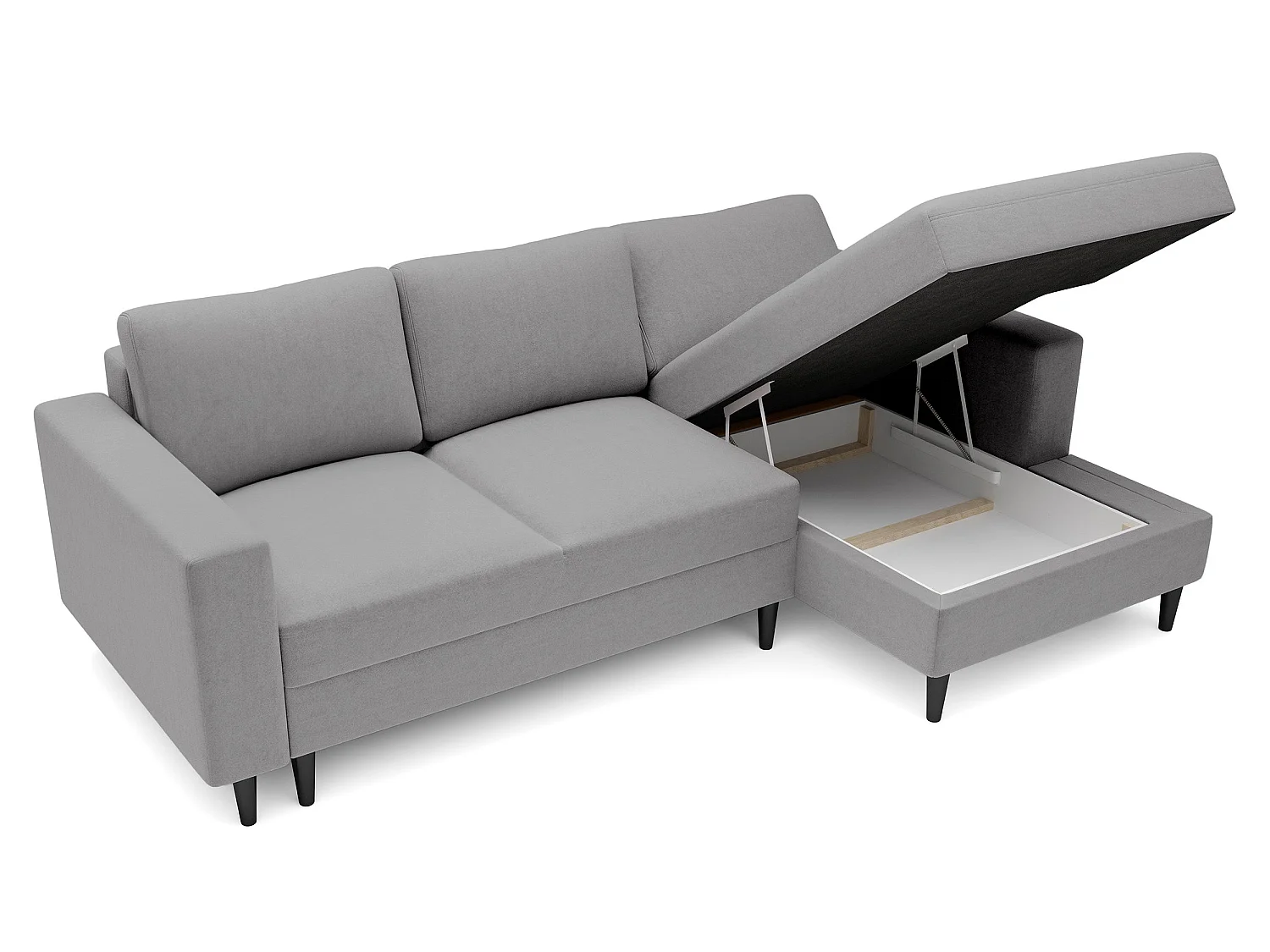 Canapé d'angle - 230 cm - en L avec un coffre de rangement - velours hydrophobe - gris - côté droit - NALIKA