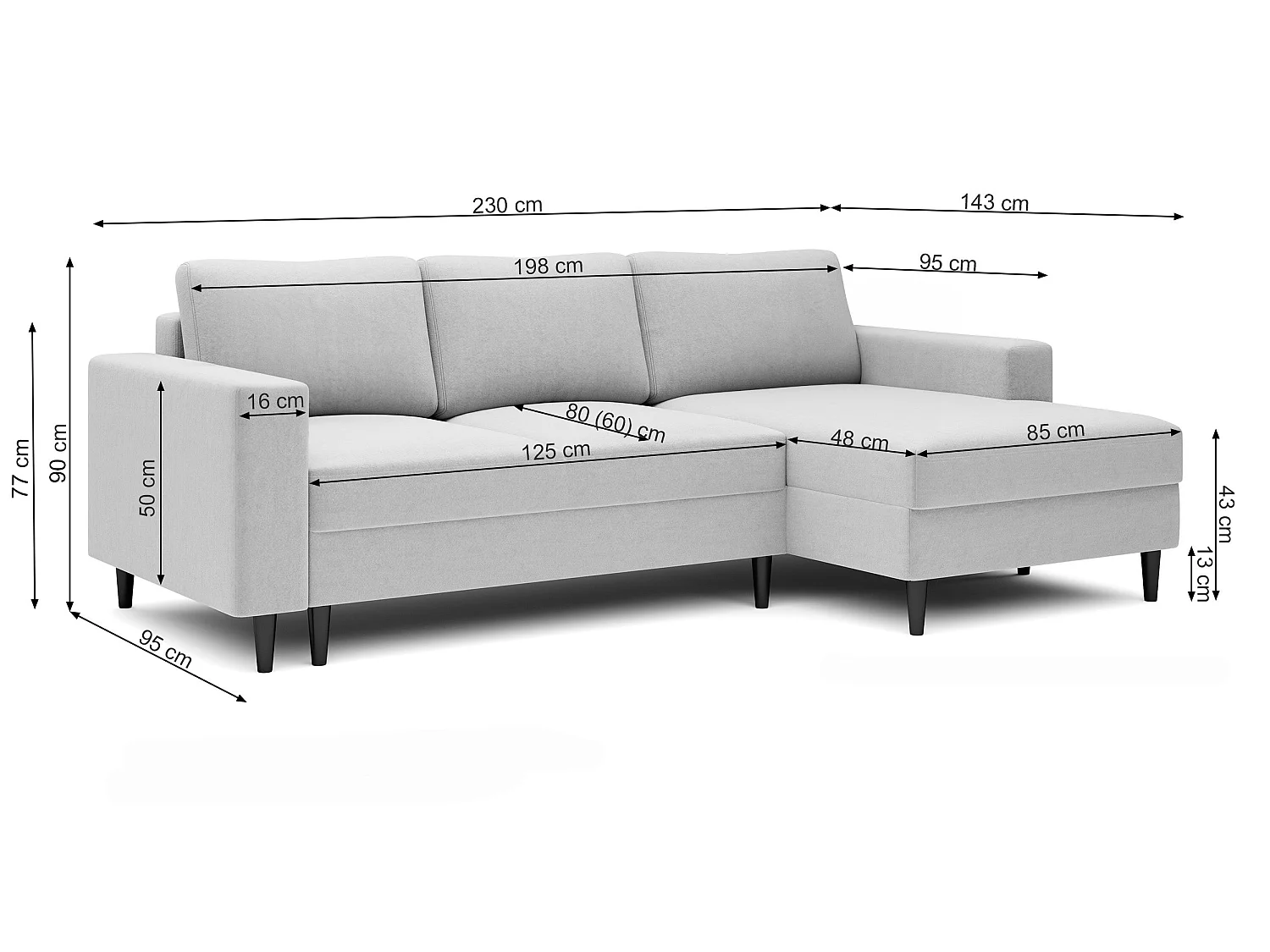 Canapé d'angle - 230 cm - en L avec un coffre de rangement - velours hydrophobe - gris - côté droit - NALIKA