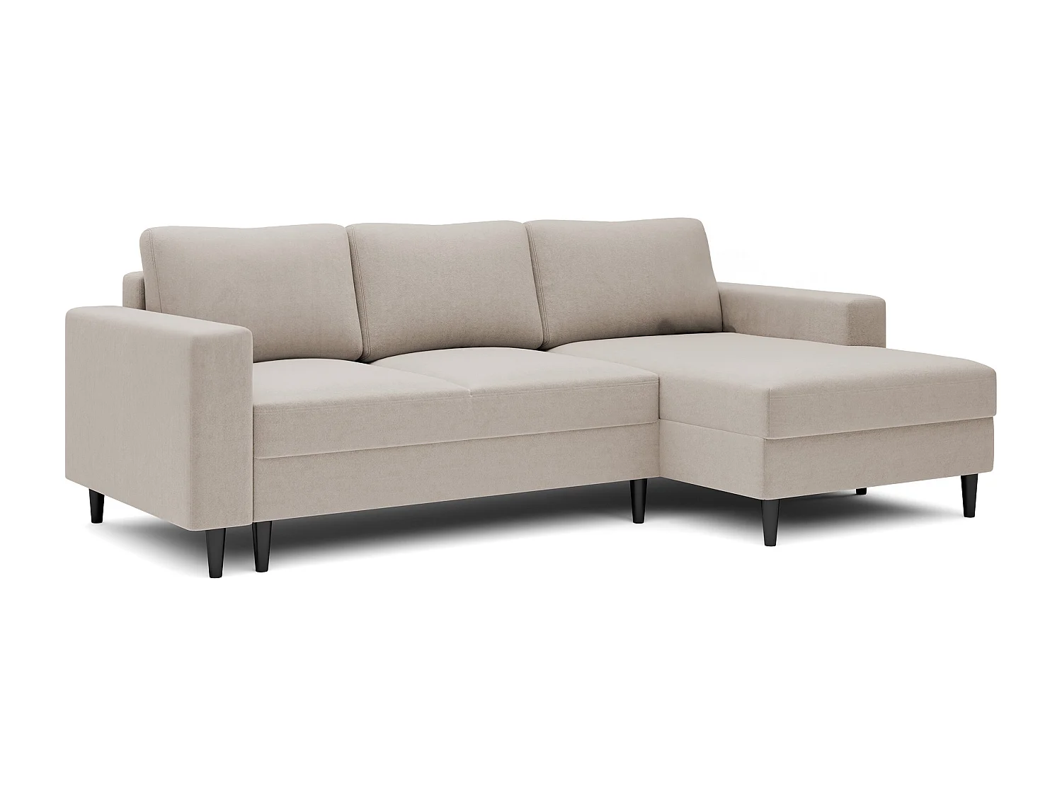 Canapé d'angle - 230 cm - en L avec un coffre de rangement - velours hydrophobe - beige - côté droit - NALIKA