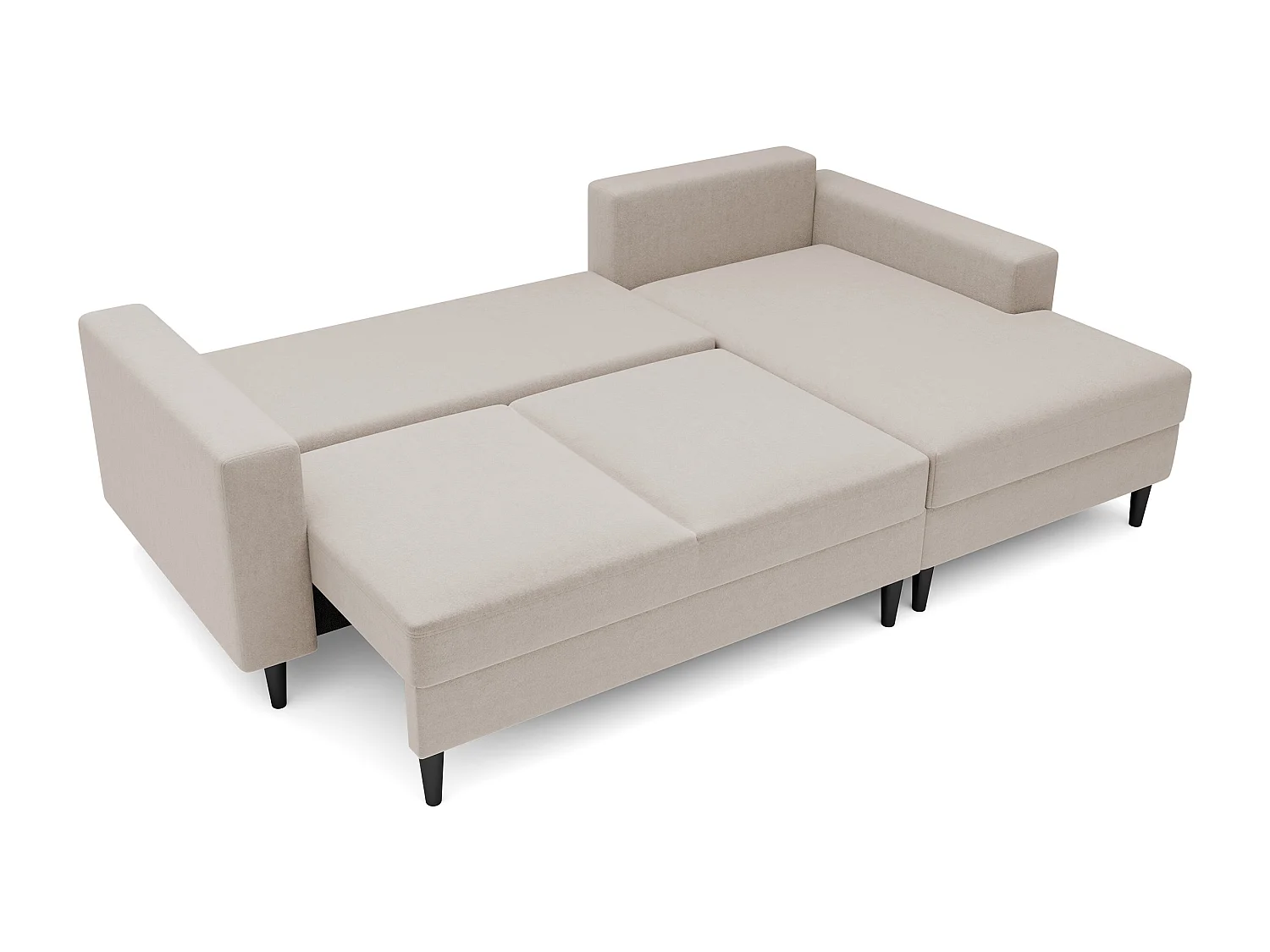 Canapé d'angle - 230 cm - en L avec un coffre de rangement - velours hydrophobe - beige - côté droit - NALIKA